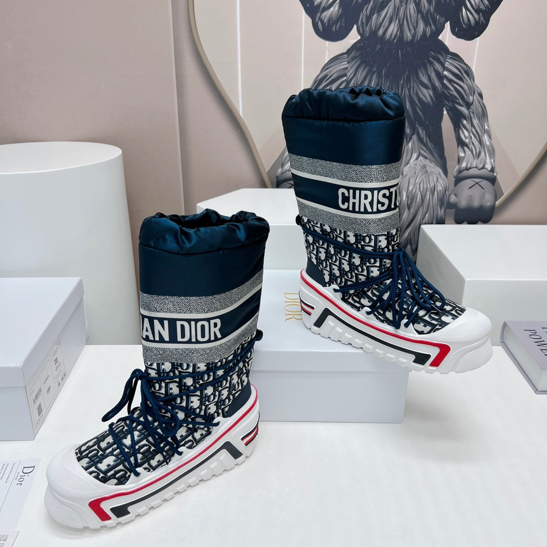 CD Platform Snow Boots Navy Blue White Cowhide Nylon 539657