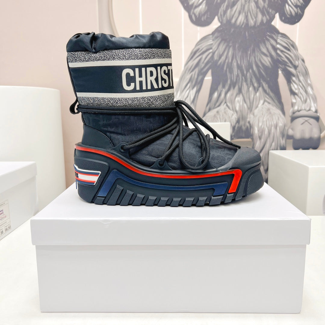 CD Snow Ankle Boots Black Red Cowhide Nylon Fabric 539658