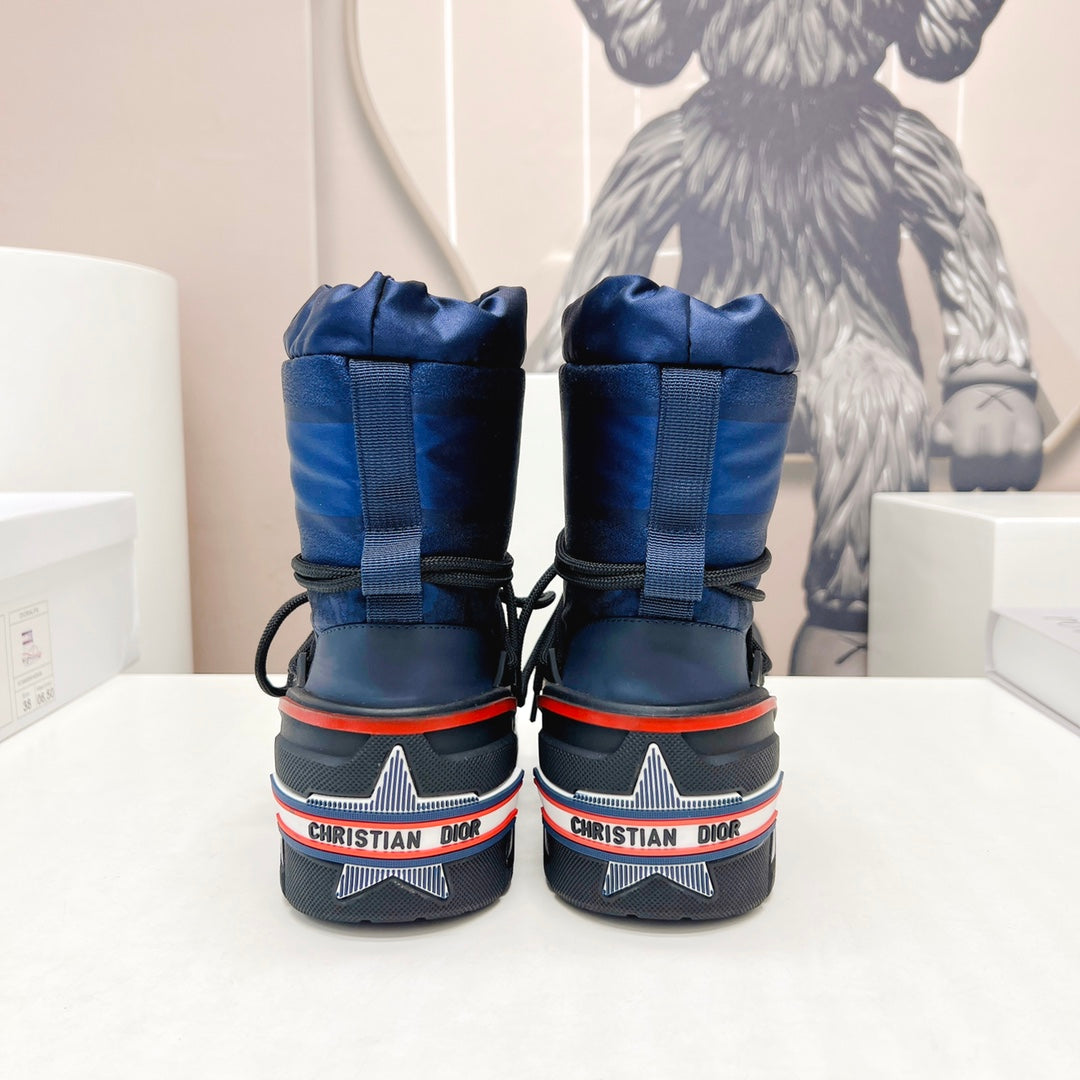 CD Snow Ankle Boots Dark Blue Cowhide Nylon Fabric 539660