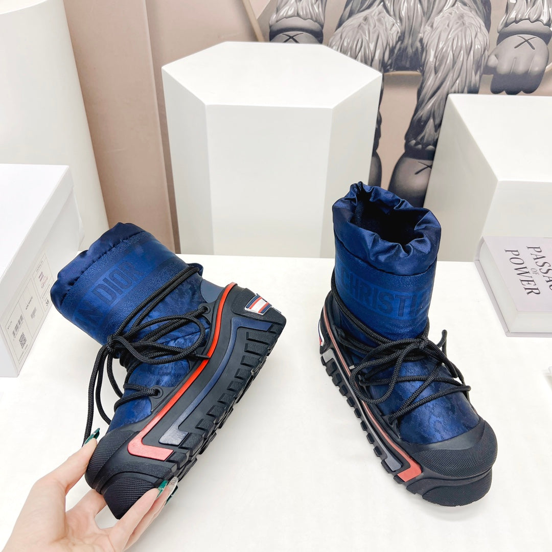 CD Snow Ankle Boots Dark Blue Cowhide Nylon Fabric 539660