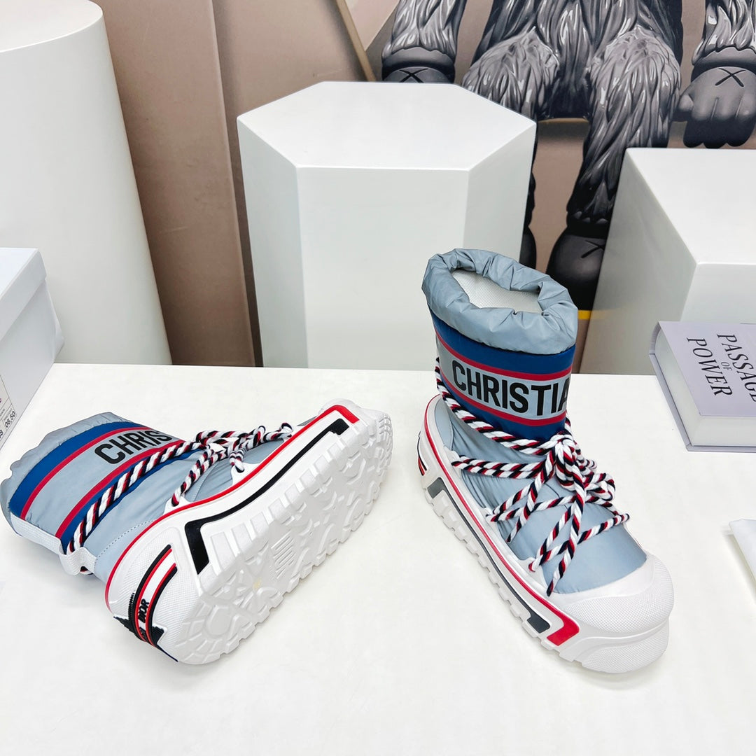 CD Snow Ankle Boots Light Blue Cowhide Nylon Fabric 539659