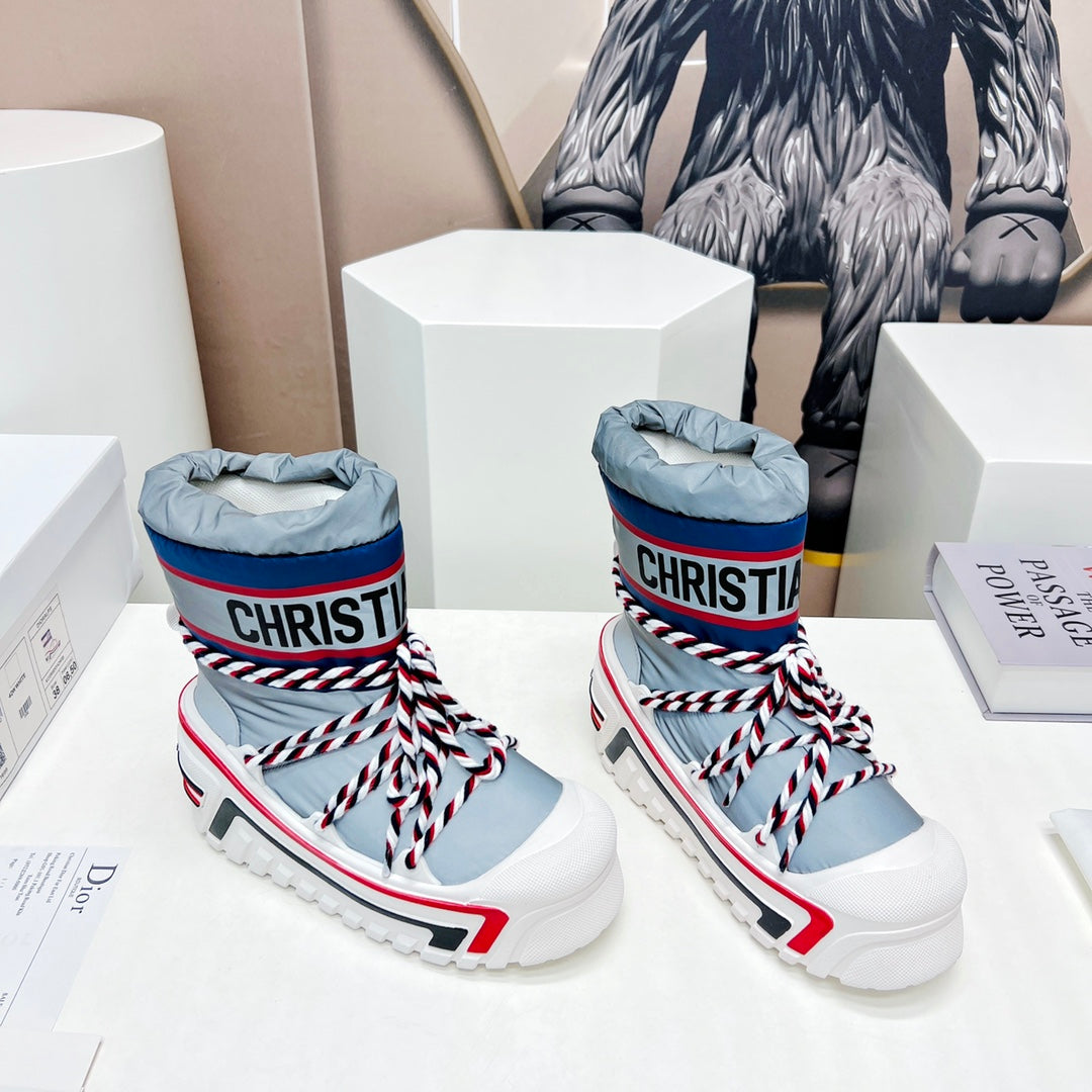 CD Snow Ankle Boots Light Blue Cowhide Nylon Fabric 539659