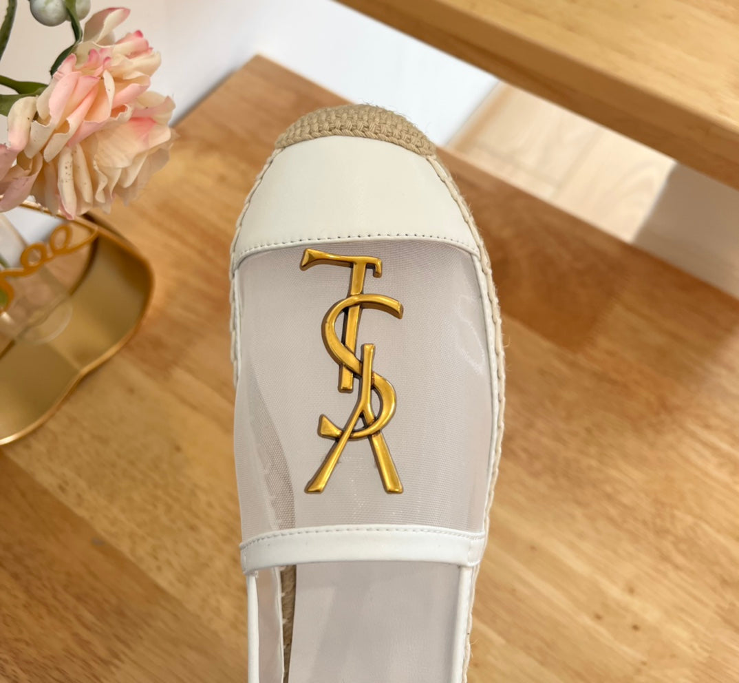 SL YVES LOGO SLIP ON WHITE CALFSKIN AND MESH