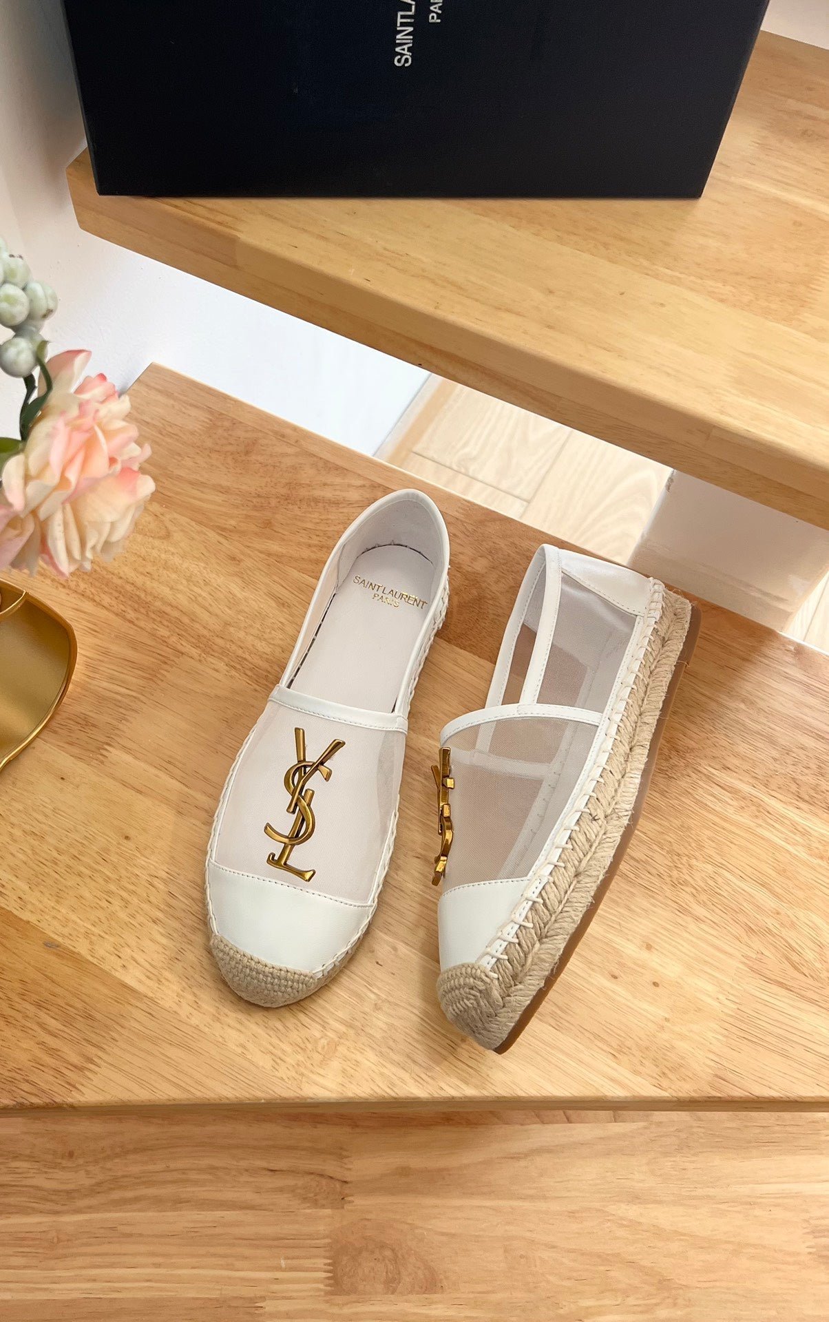 SL YVES LOGO SLIP ON WHITE CALFSKIN AND MESH