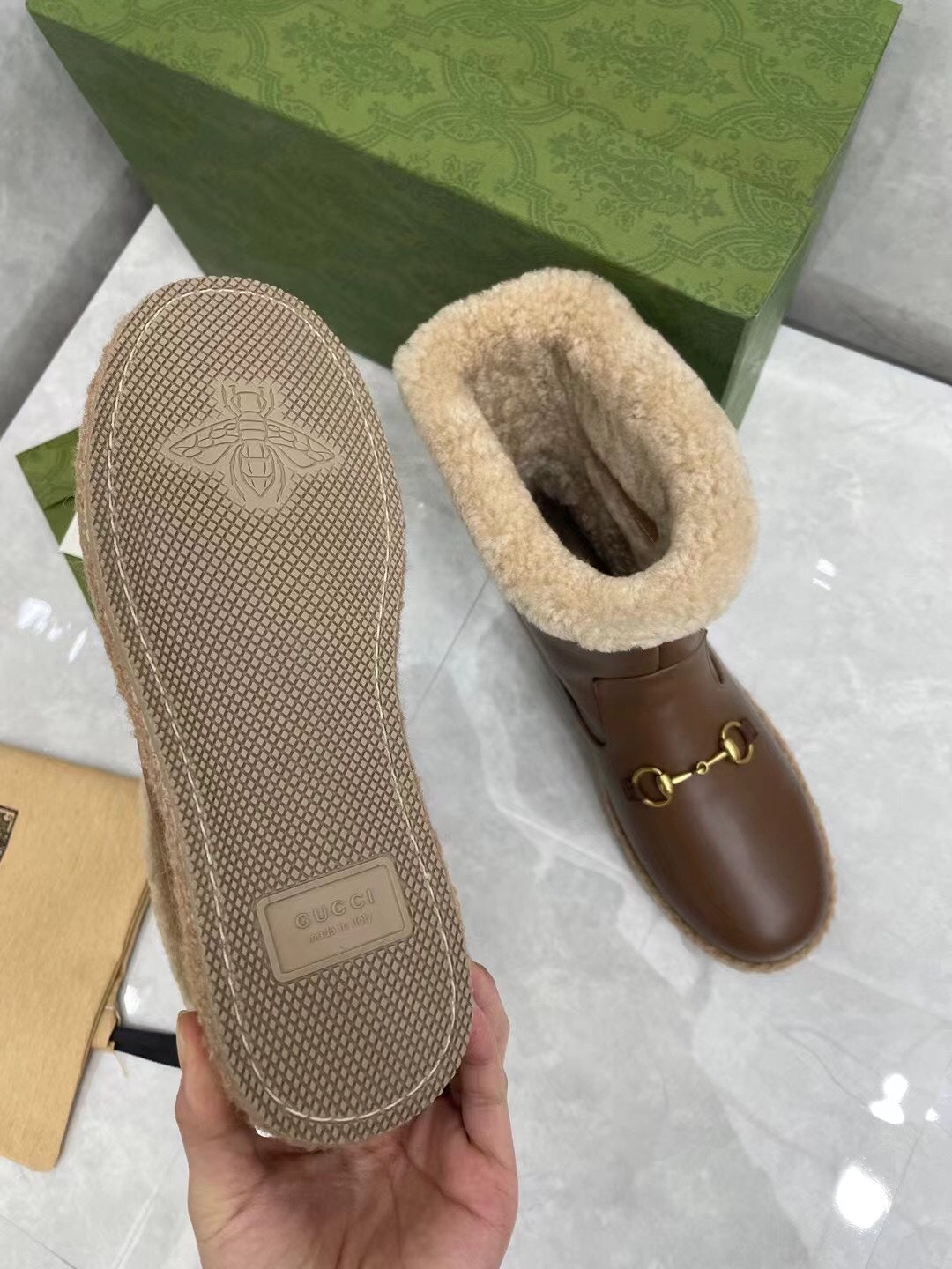 Gucci 2025 Boot Brown Beige Sheepskin Wool 564790