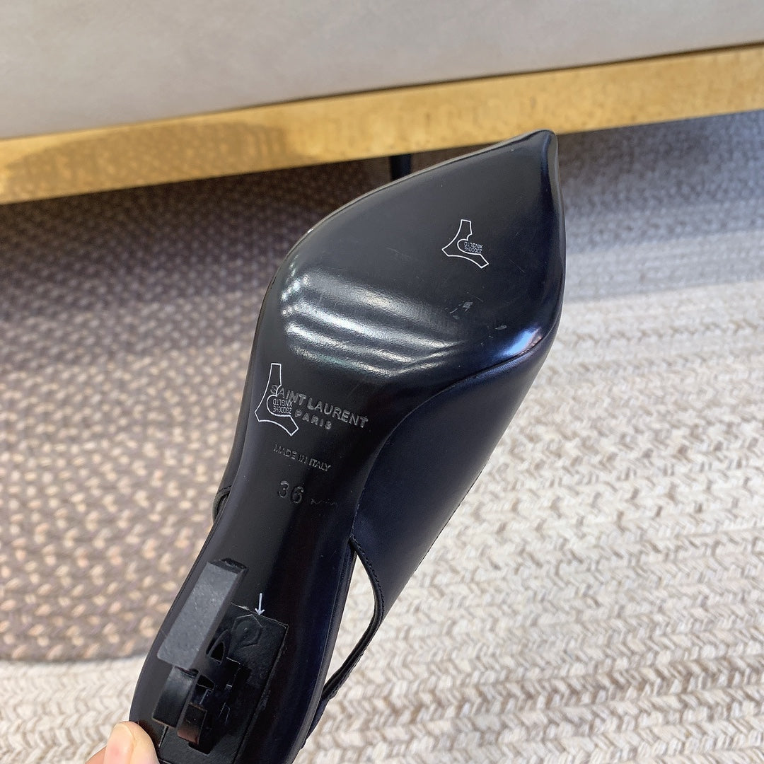 OPYUM BLACK HEEL SLINGBACK PUMPS IN BLACK SMOOTH LAMBSKIN