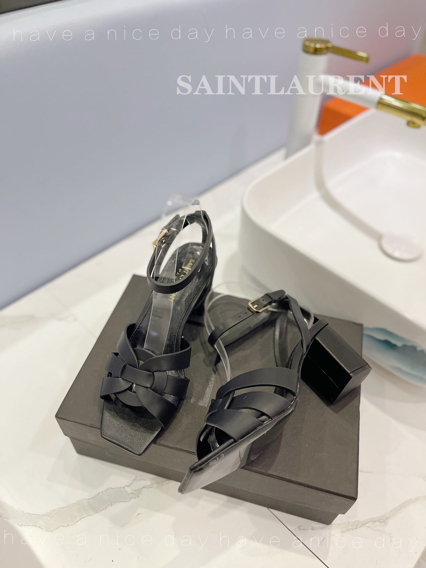 SL TRIBUTE SANDAL BLACK CALFSKIN