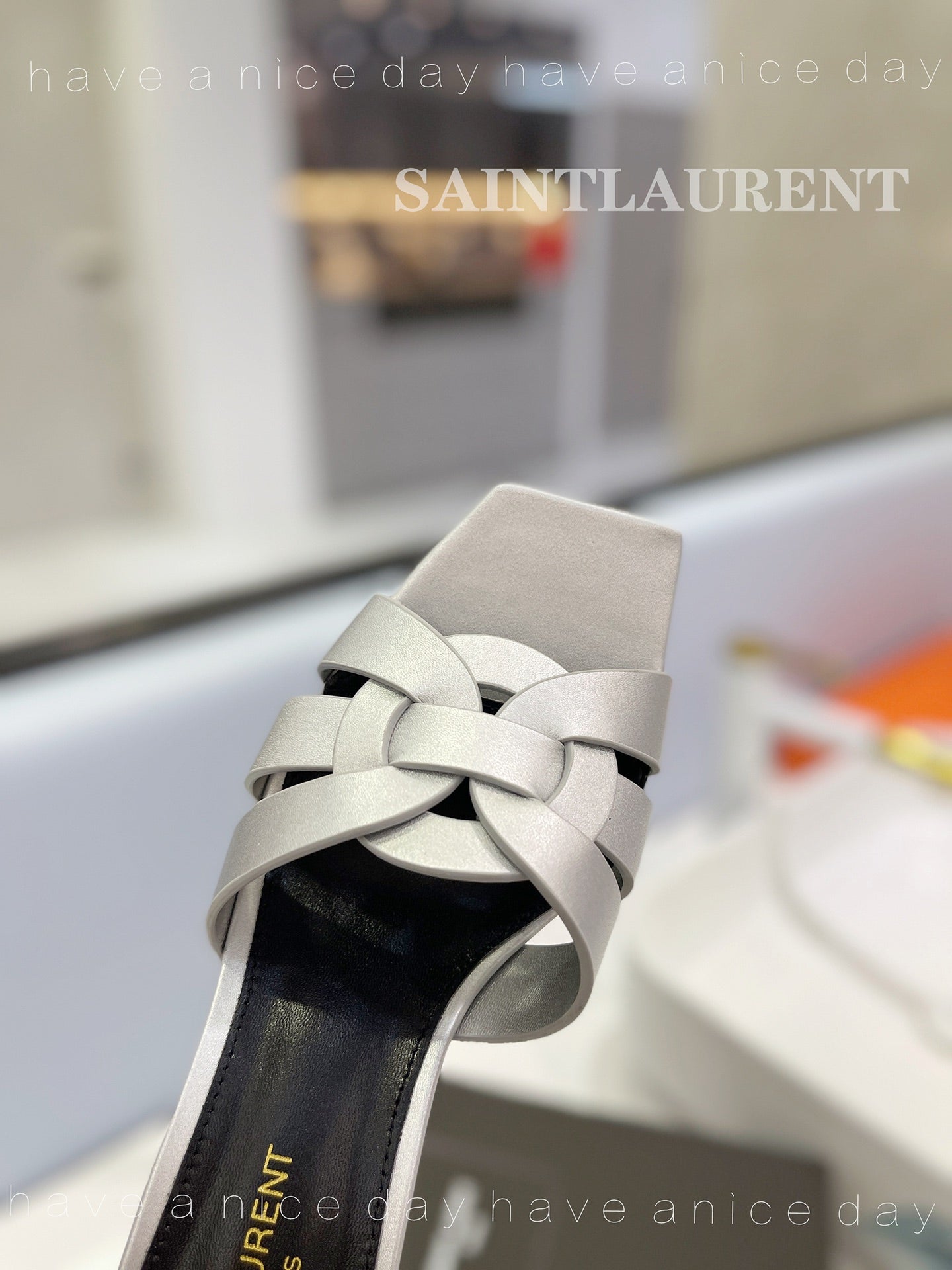 SL TRIBUTE MULES SILVER CALFSKIN