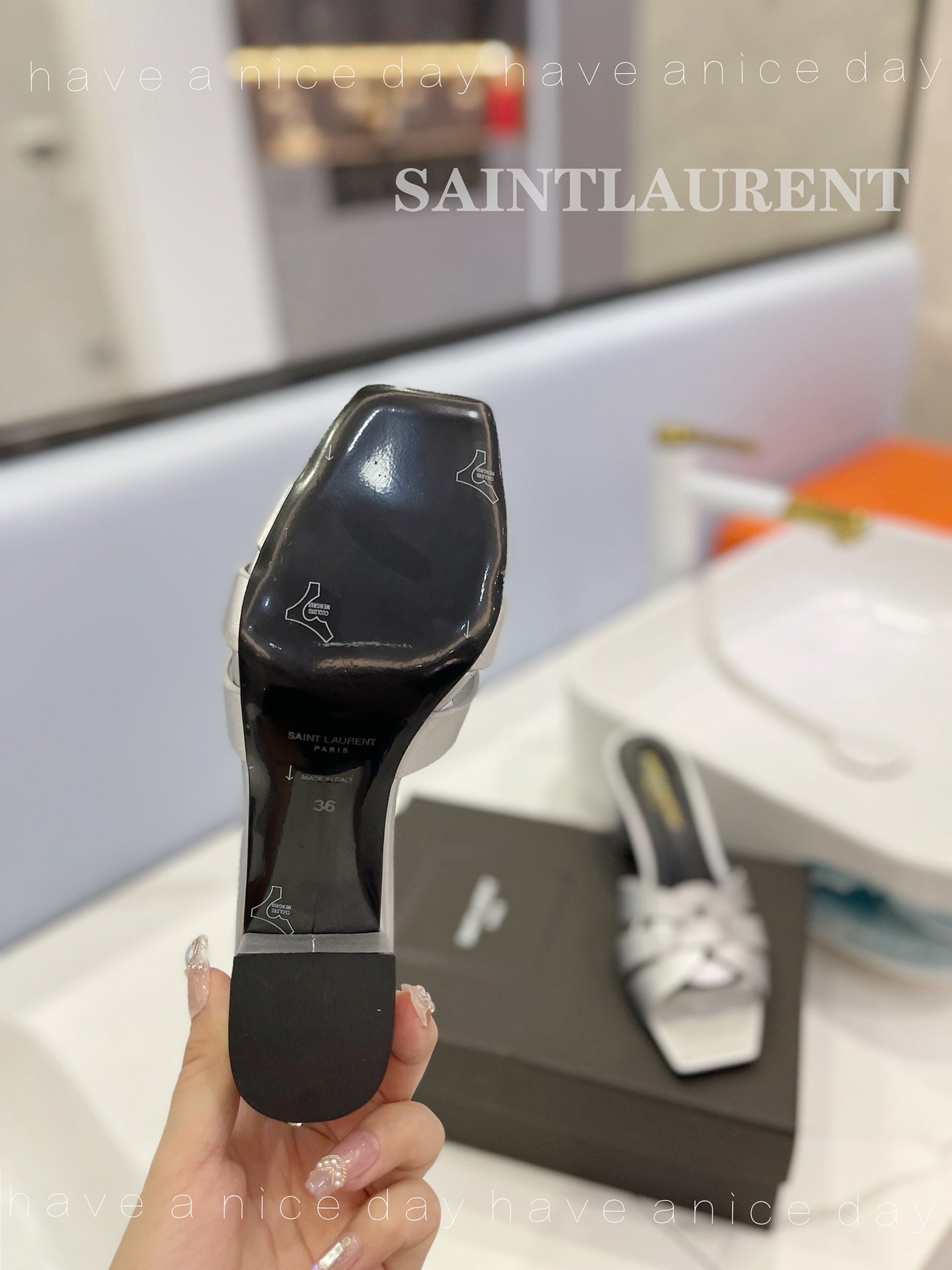 SL TRIBUTE MULES SILVER CALFSKIN