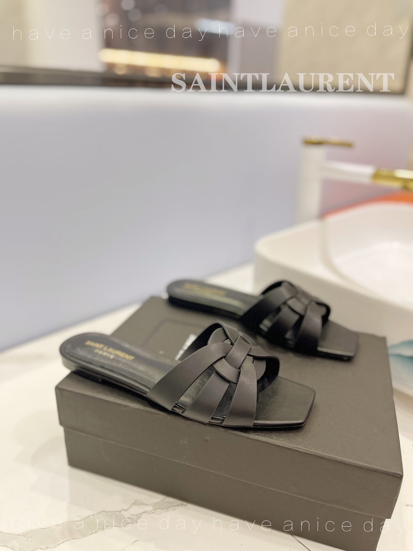 SL TRIBUTE SLIPPERS BLACK CALFSKIN