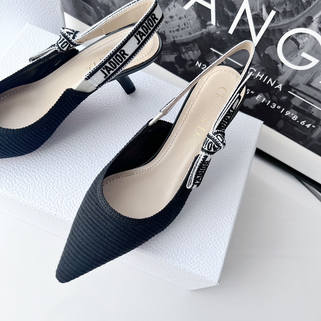 cd slingback pumps 65 black embroidered cotton