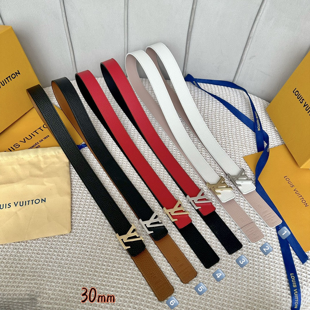 LV Initiales 30mm Reversible Belt Silver Buckle Tan Black Leather