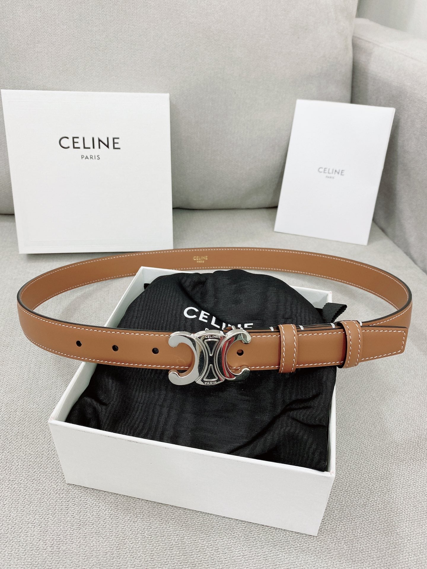 CL Sliver 25mm Triomphe Enamel Monogram Brown Calfskin 580678
