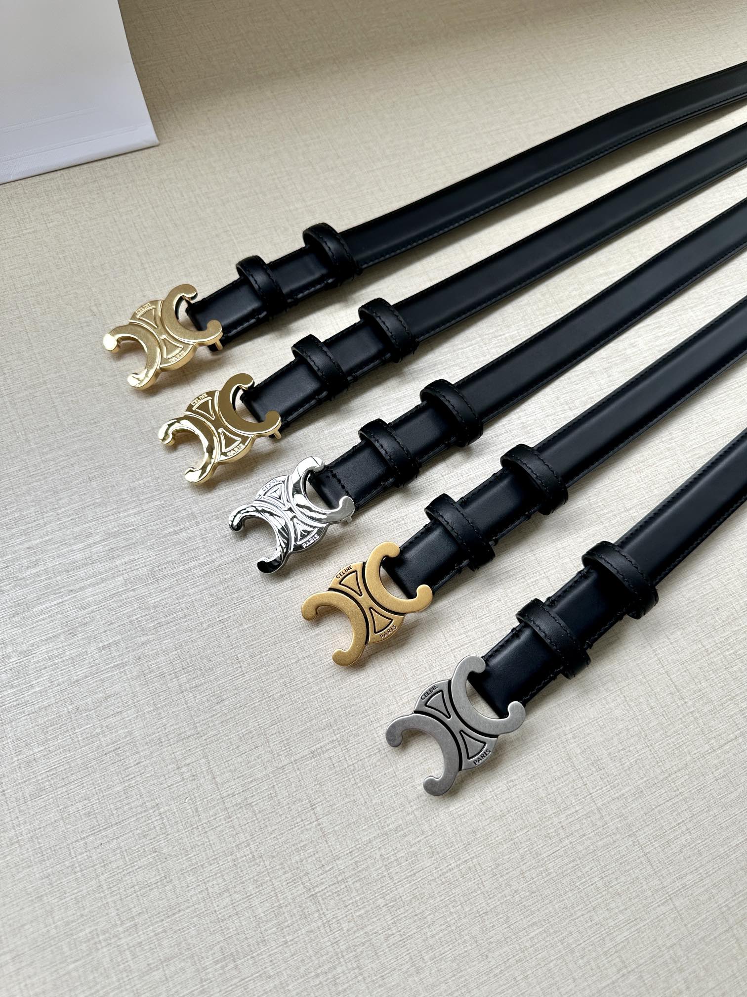 Medium Triomphe Belt 25mm Black Calfskin Gold Finishing