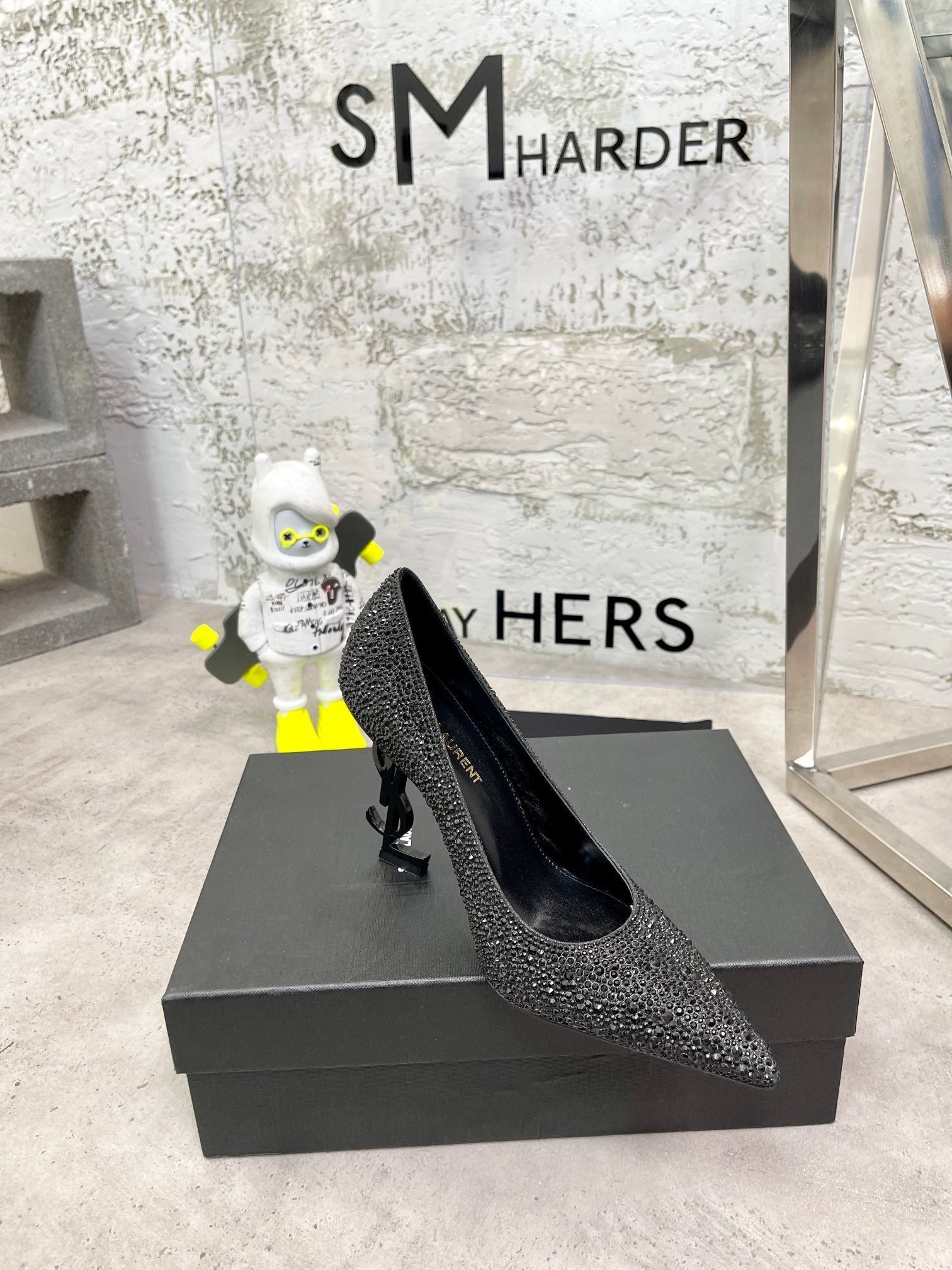 SL OPYUM BASIC HIGH HEEL BLACK CRYSTAL SATIN