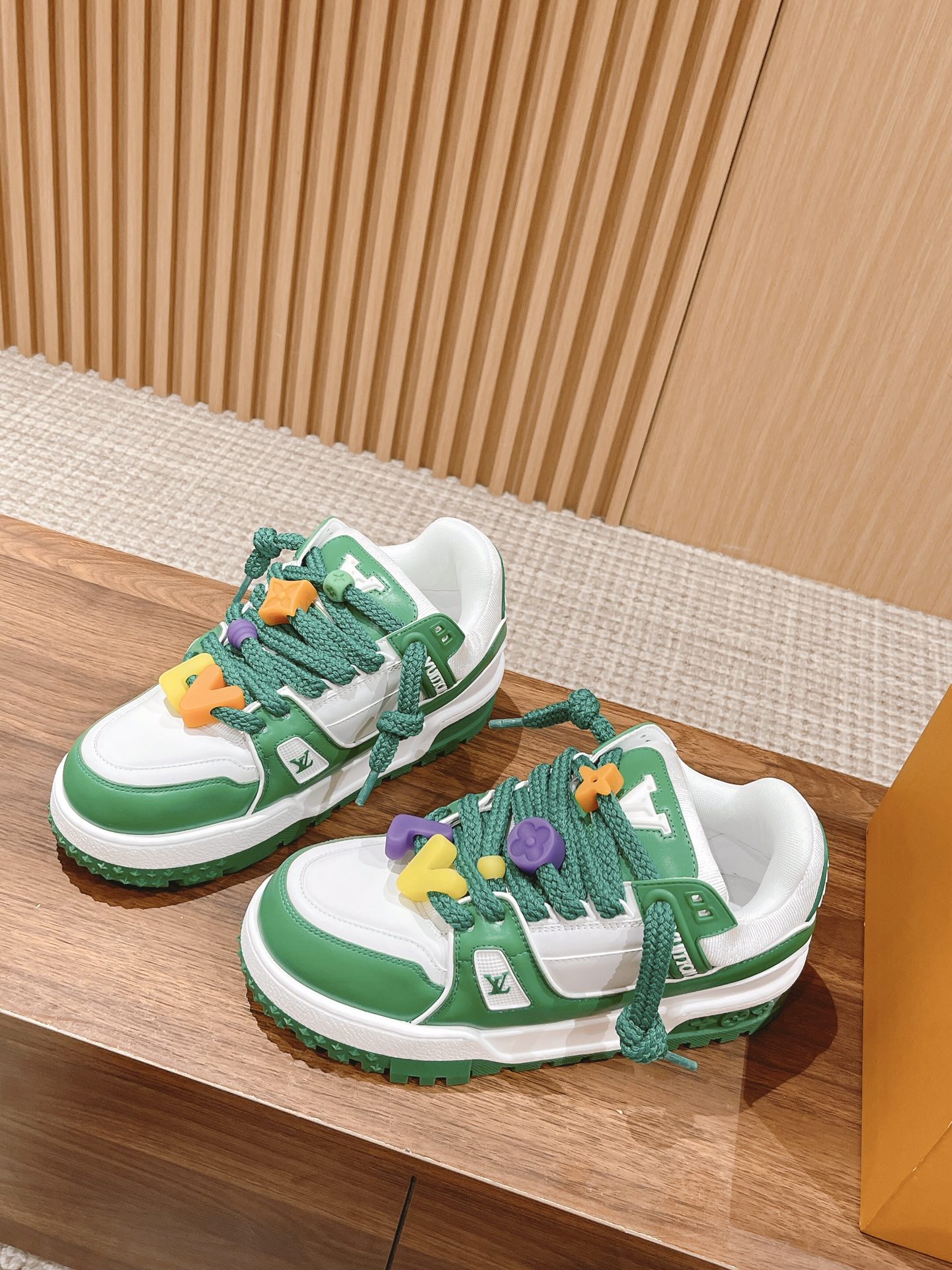 LV Trainer Maxi Sneaker White Mix Green Calfskin