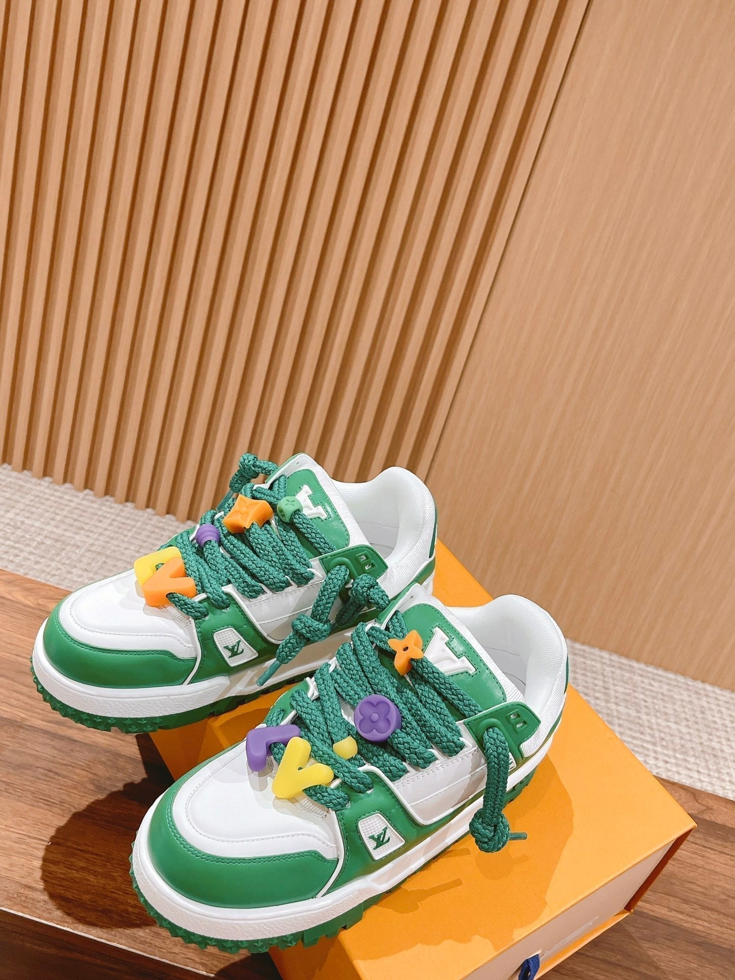 LV Trainer Maxi Sneaker White Mix Green Calfskin