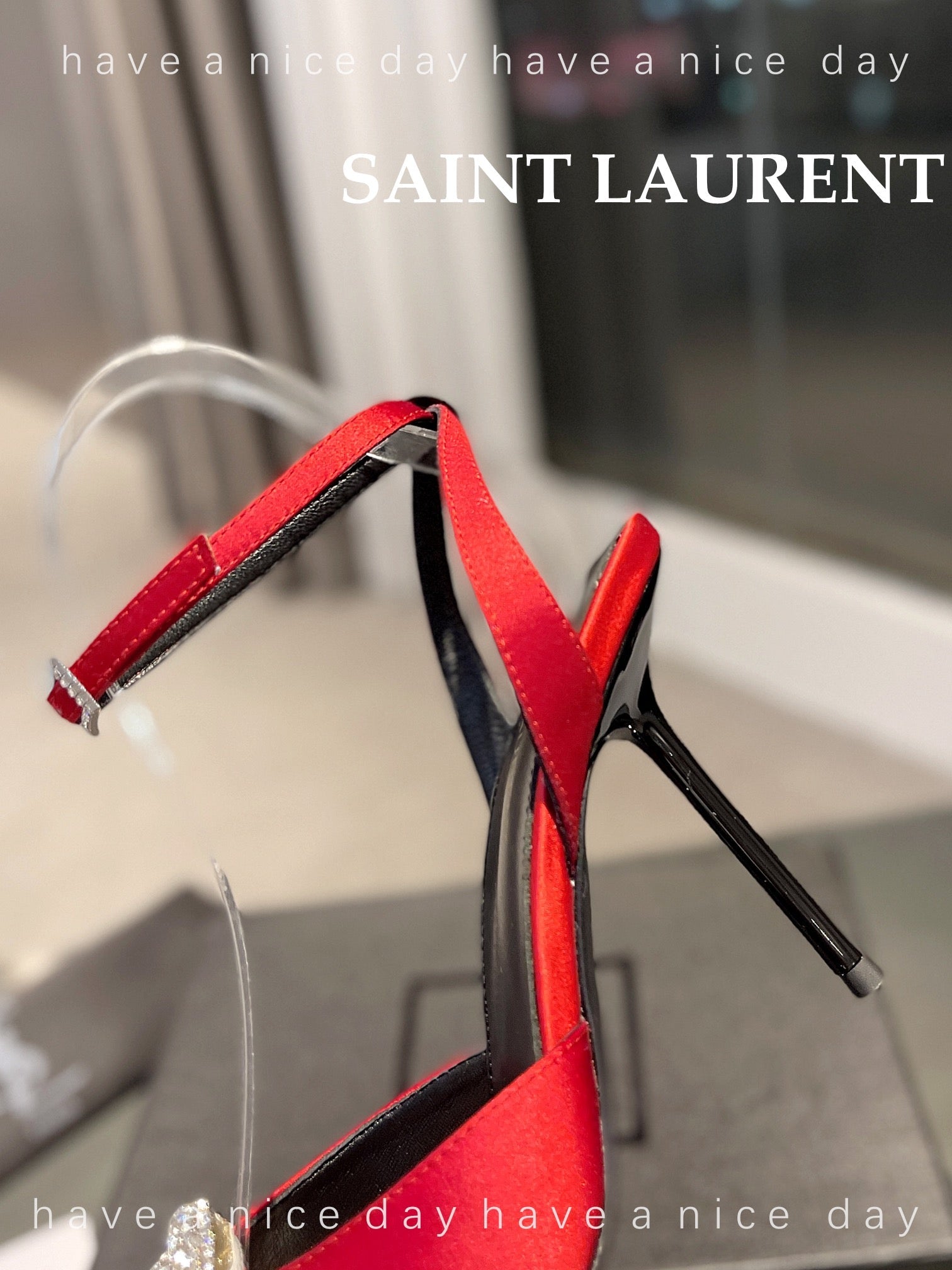 SL AYERS CRYSTAL SANDAL RED SATIN