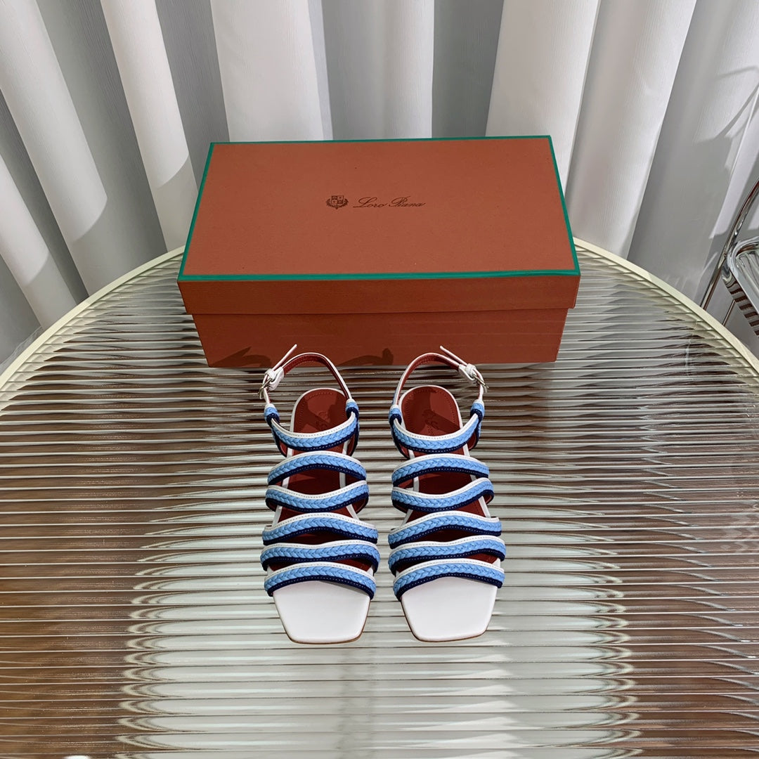 Sprightly Charms Sandal Piana Slippers White Cloud Blue Navy Calfskin