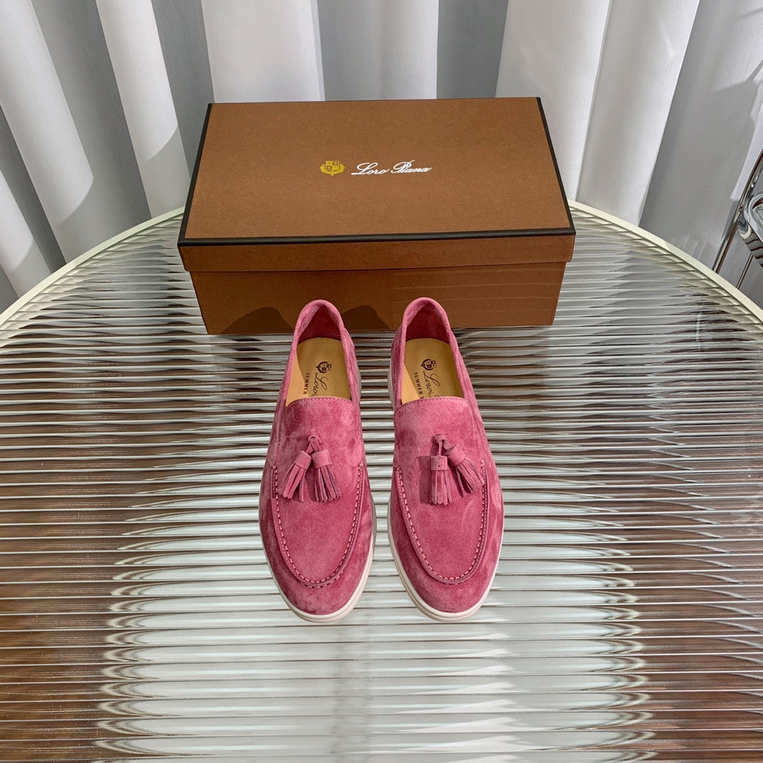 lp dot sole walk loafer pink red suede