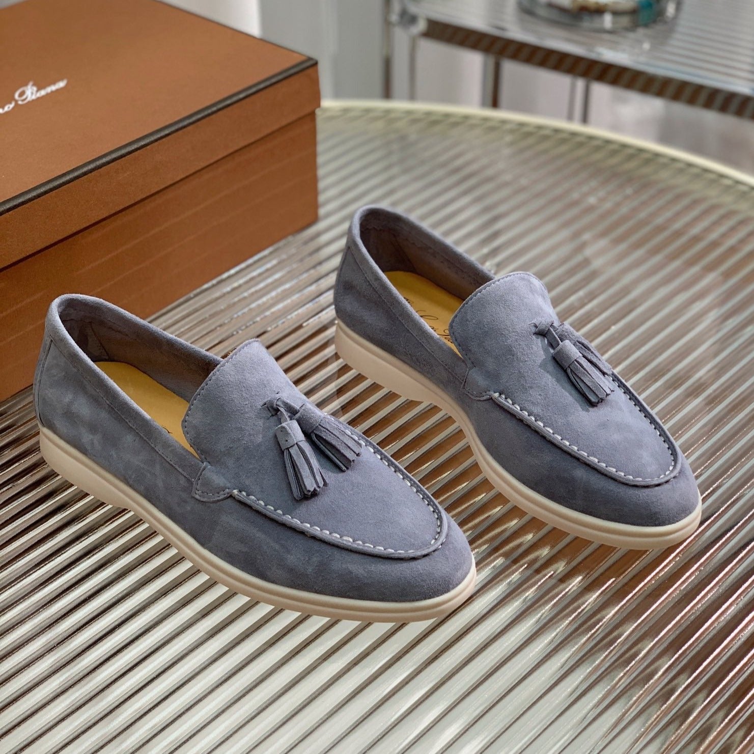 lp dot sole walk loafer slate grey suede