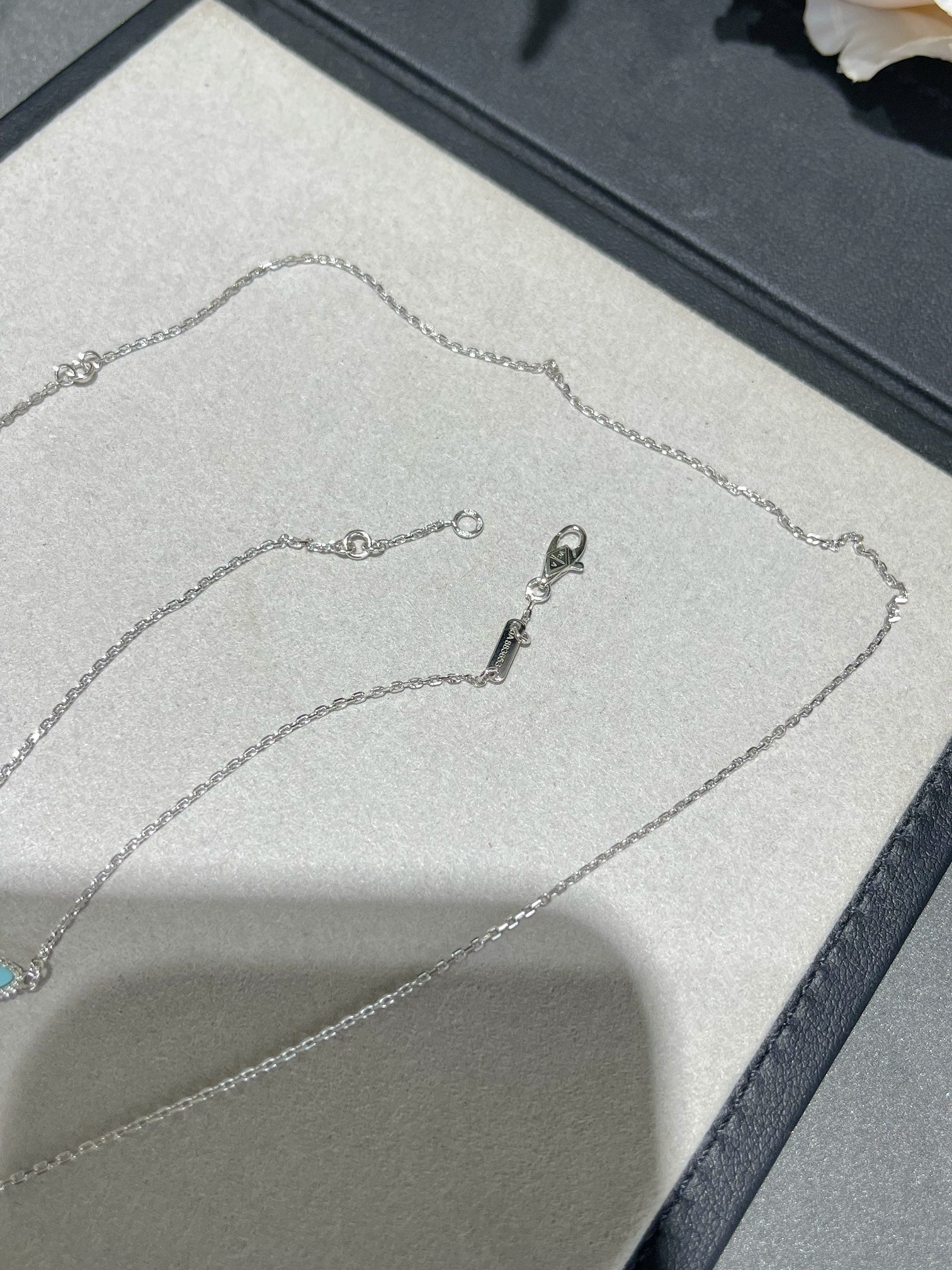 VCA Mini Butterfly Blue Ceramic Necklace Sliver