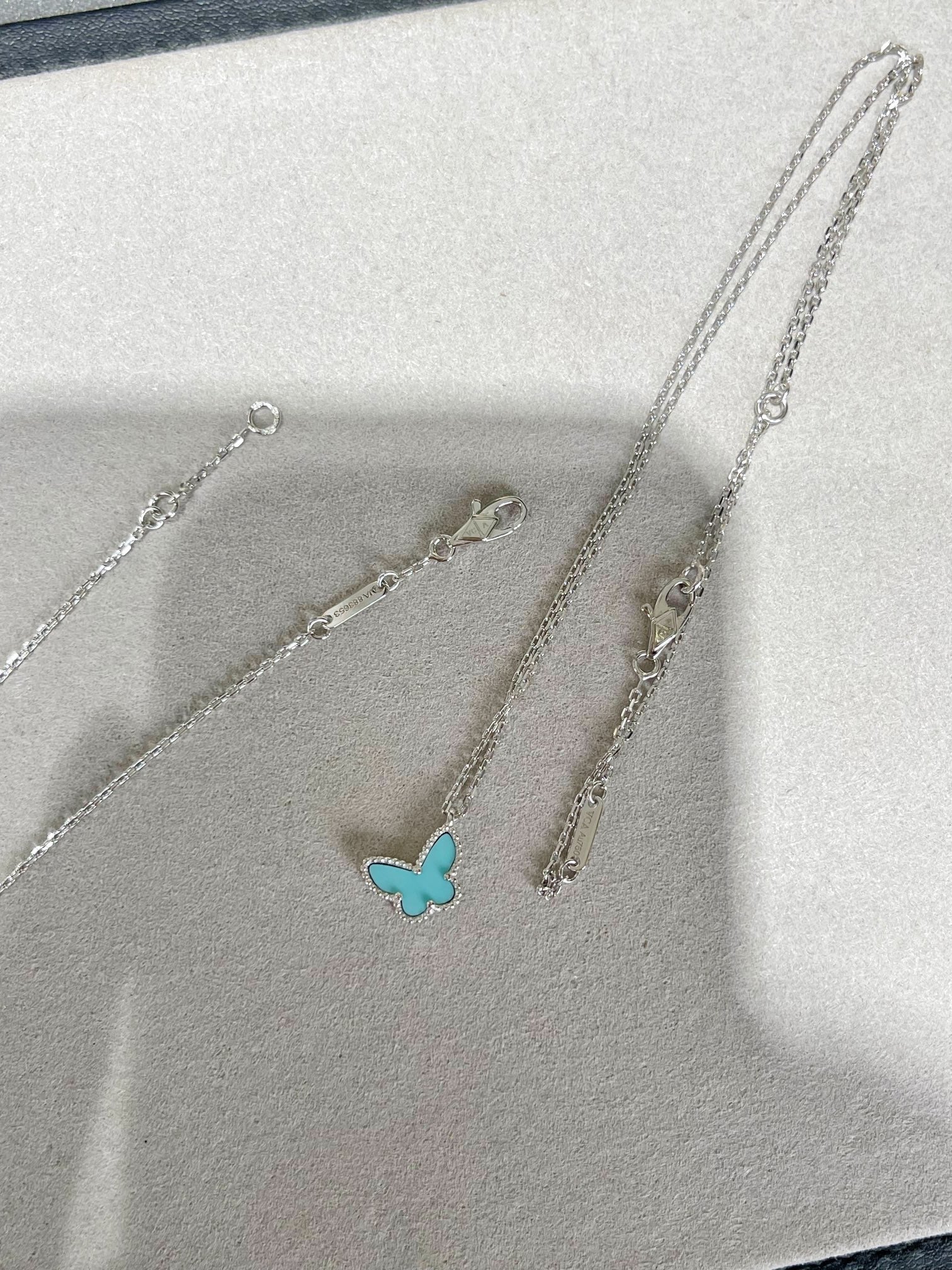 VCA Mini Butterfly Blue Ceramic Necklace Sliver