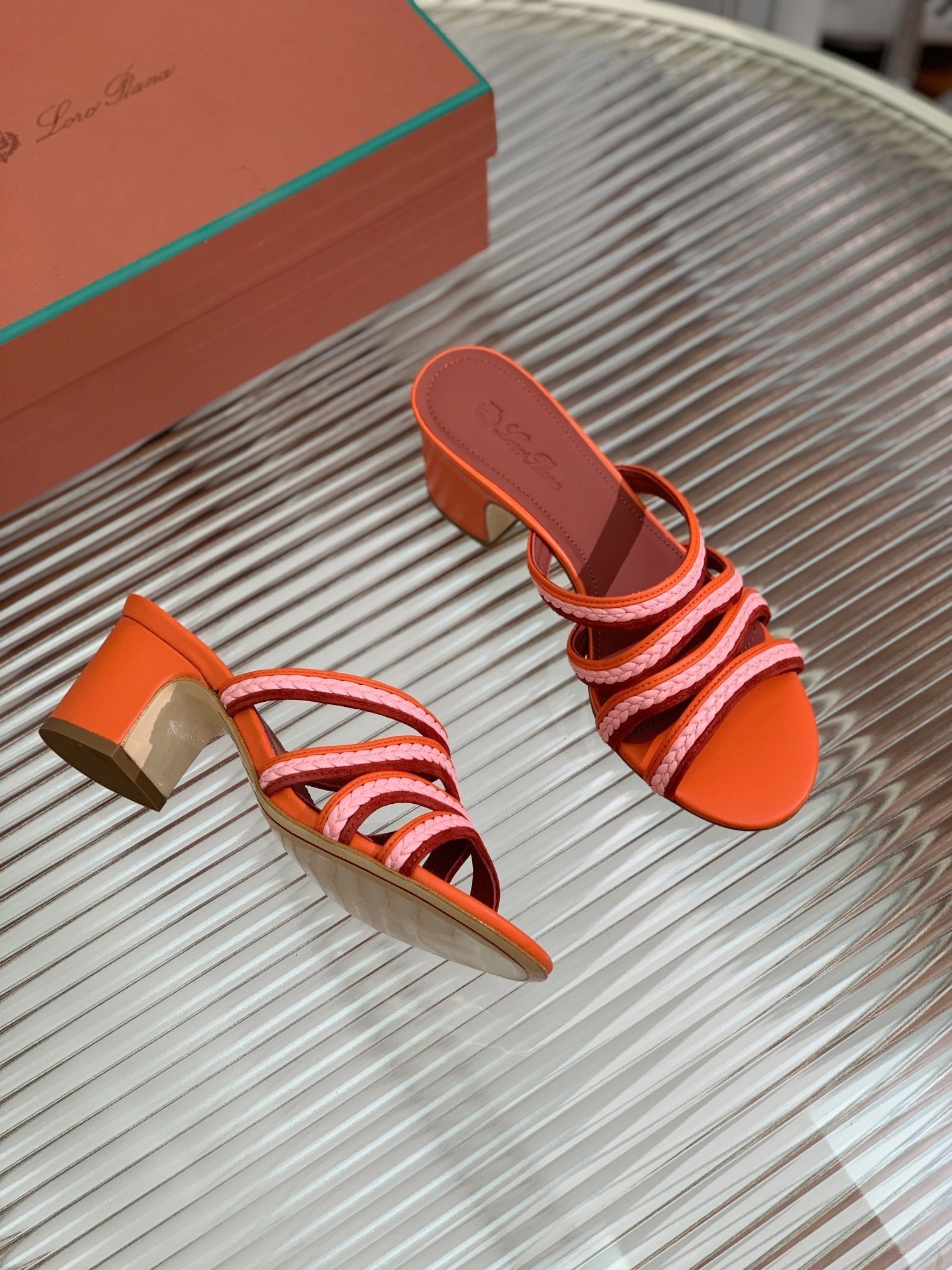 High Hee 60 Sprightly Charms Mule Sandal Orange Pink Maroon Calfskin