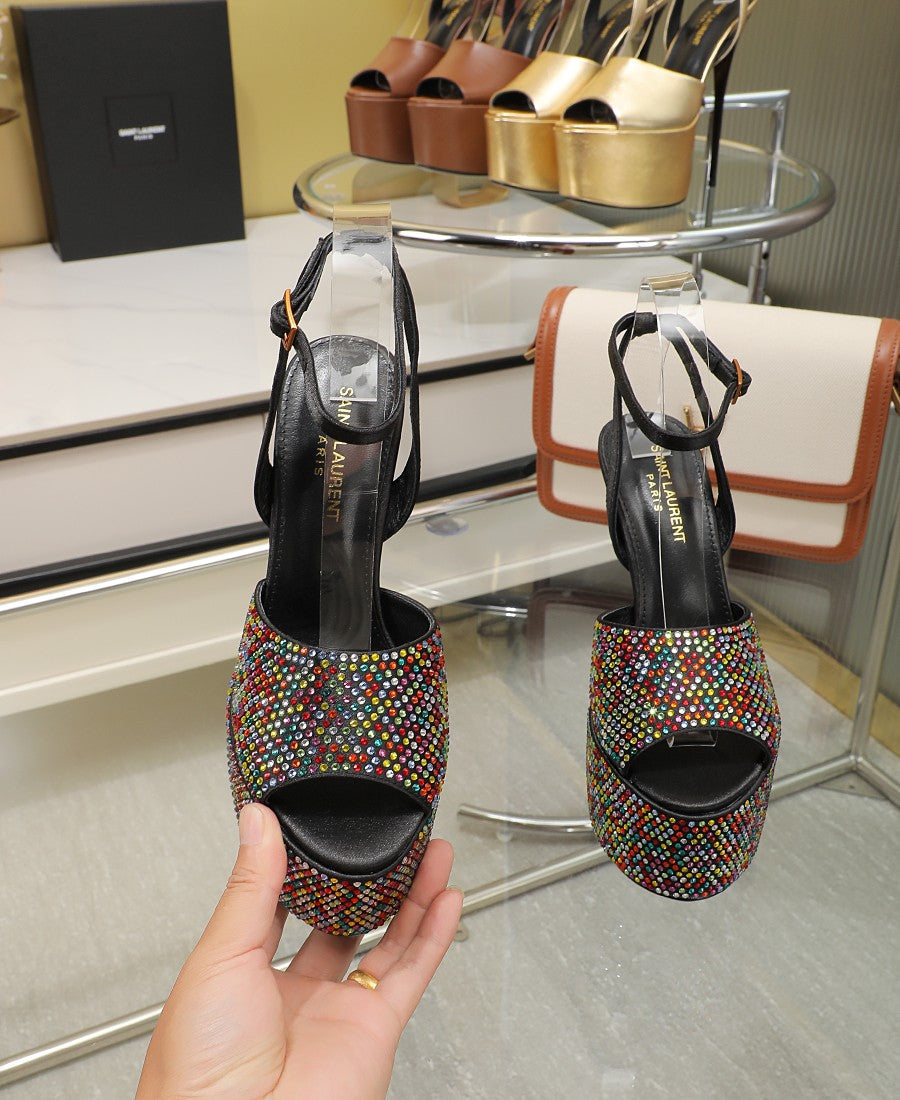 SL SUPER HIGH HEELS SANDAL RAINBOW CRYSTAL SATIN