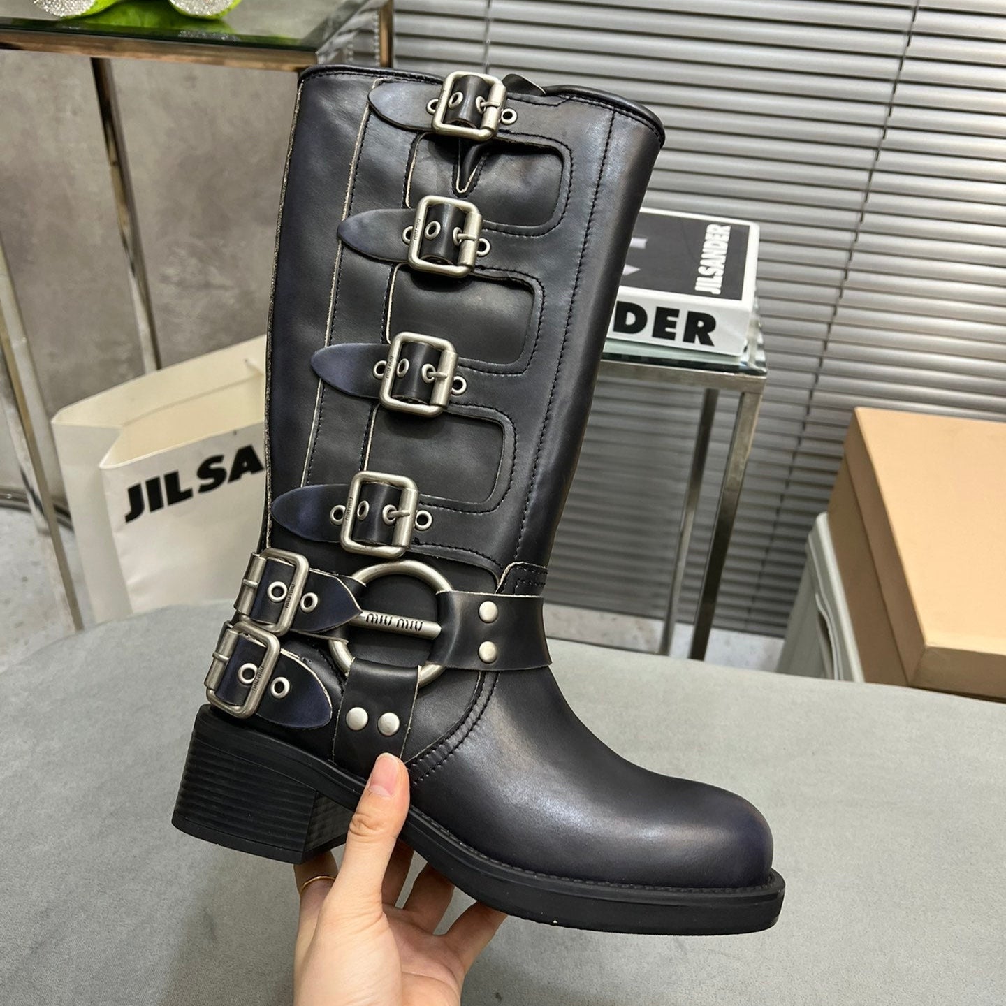 Miu Classic Black Leather Boots