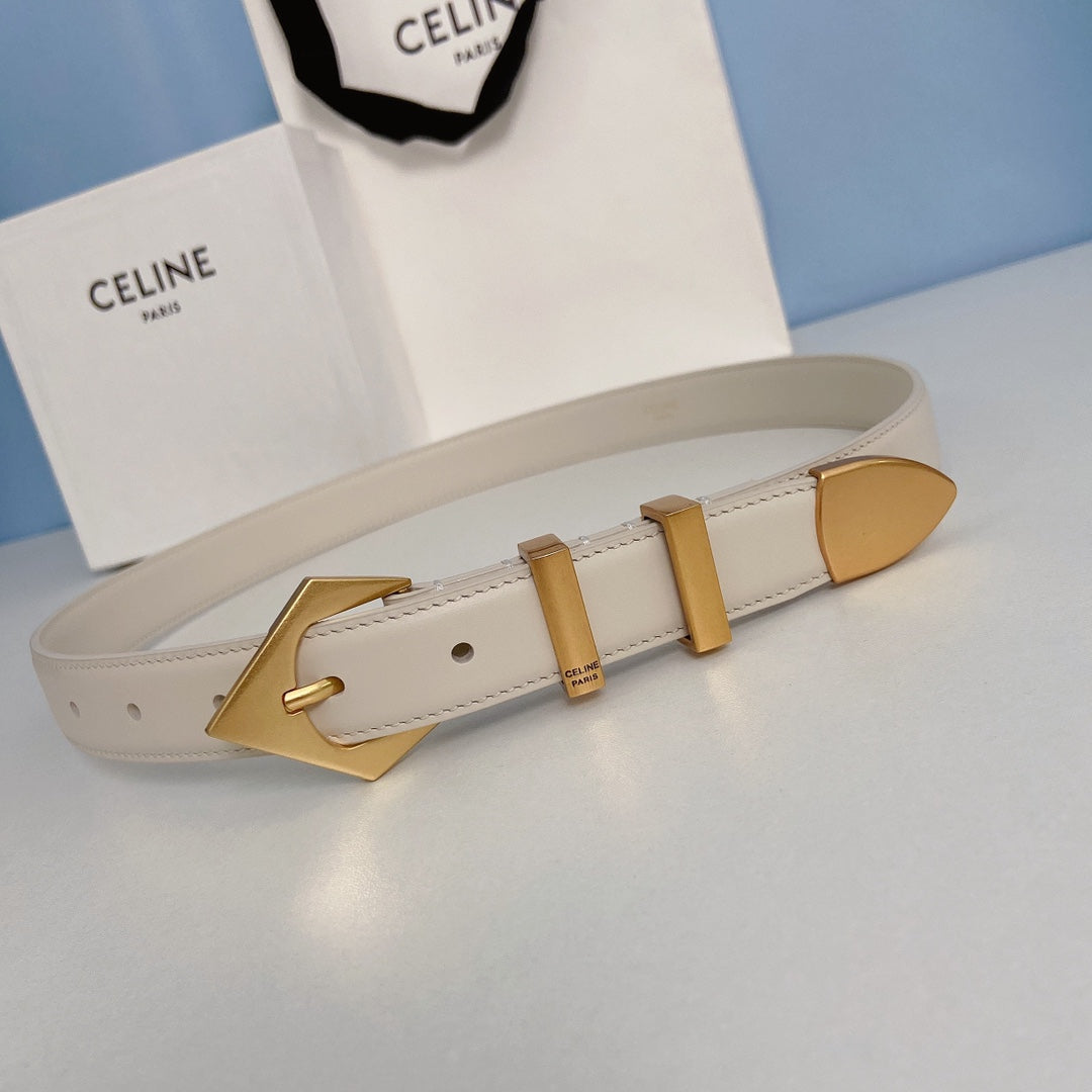 Medium Spike Belt 25mm White Calfskin Loop Gold Gold Finishing