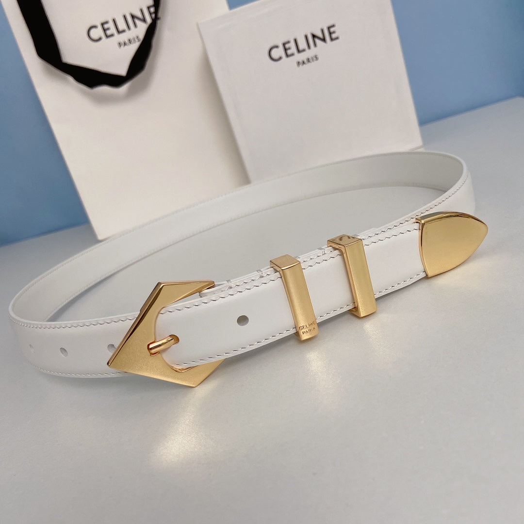 Medium Spike Belt 25mm White Calfskin Loop Gold Ghw