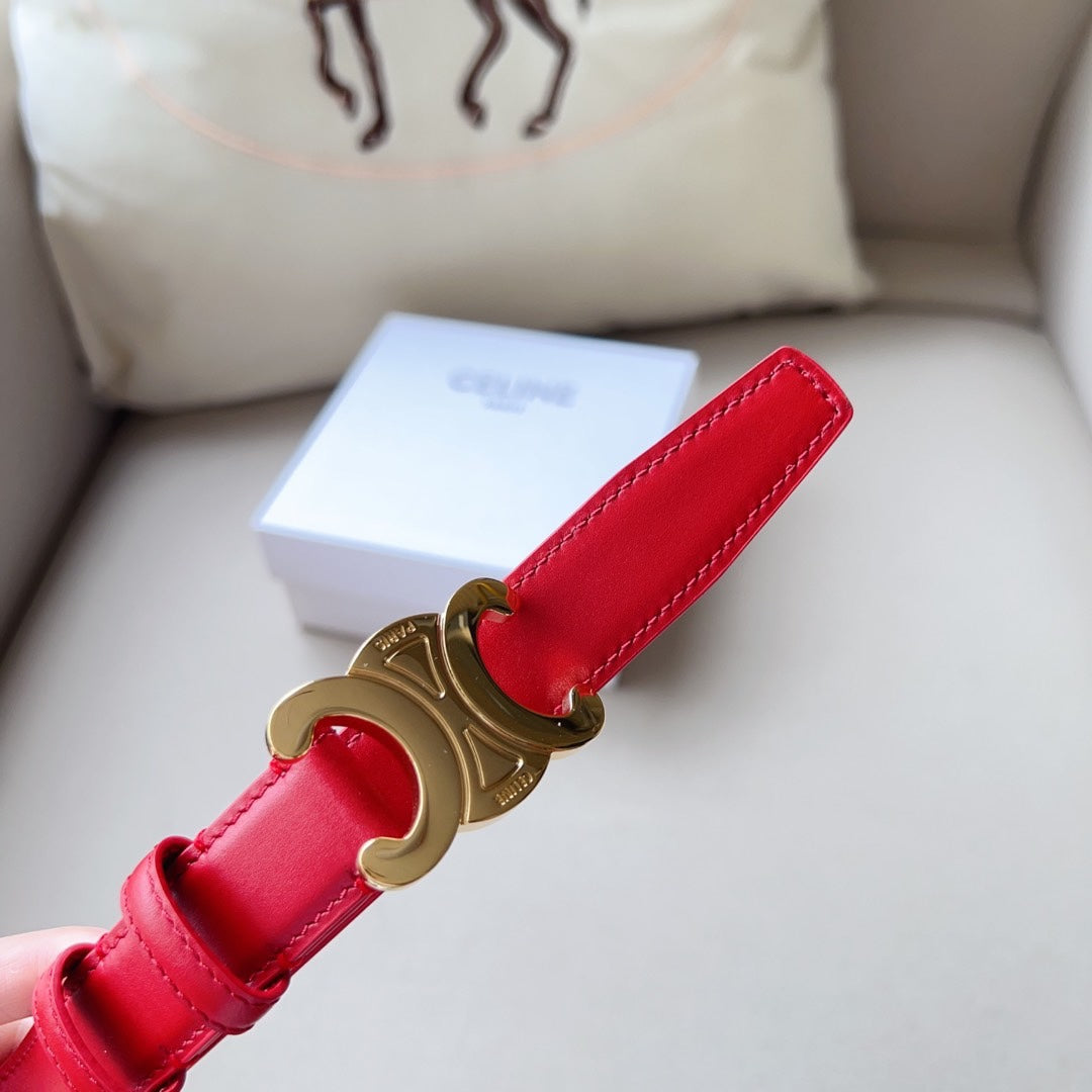 Medium Triomphe Belt 25mm Red Calfskin Ghw