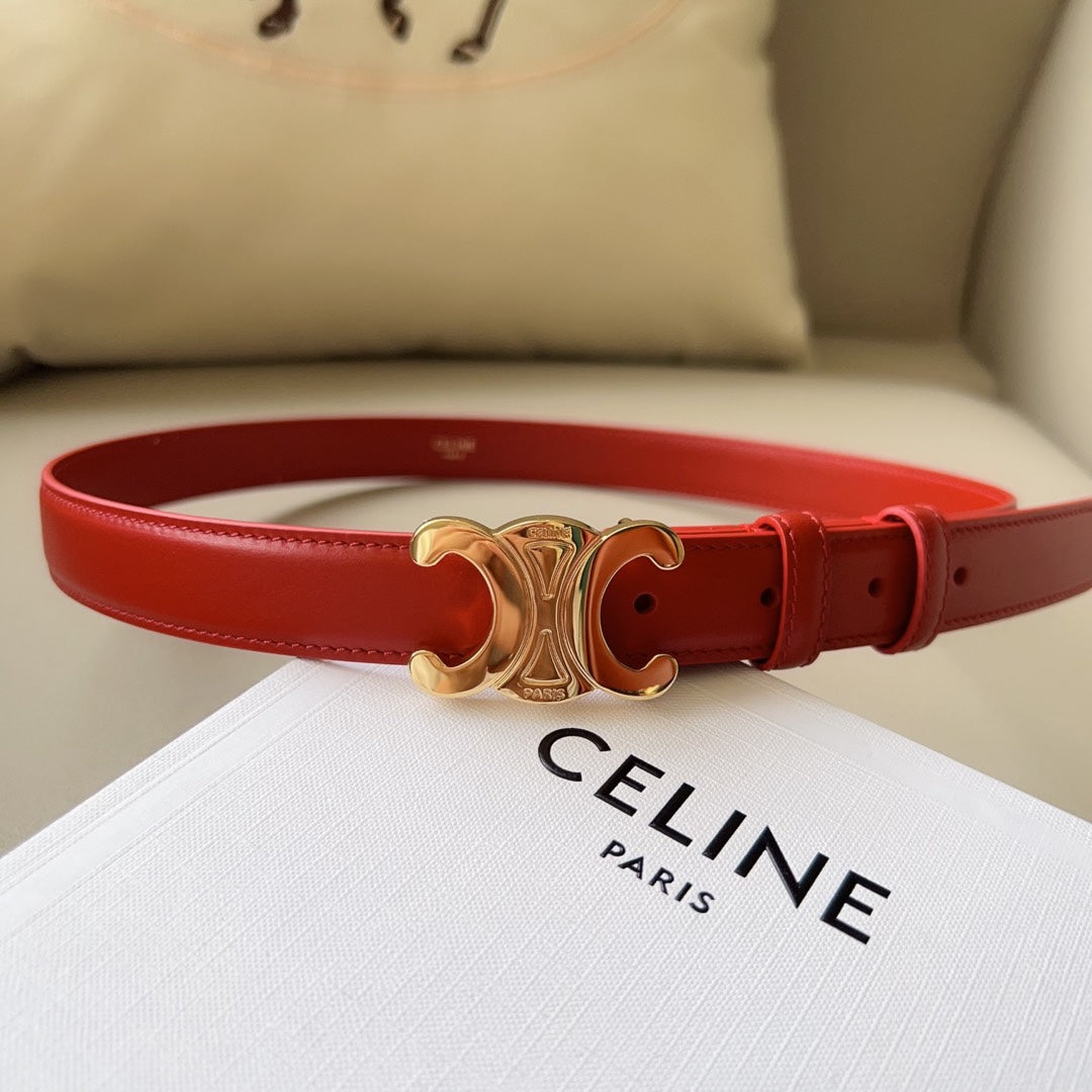 Medium Triomphe Belt 25mm Red Calfskin Ghw