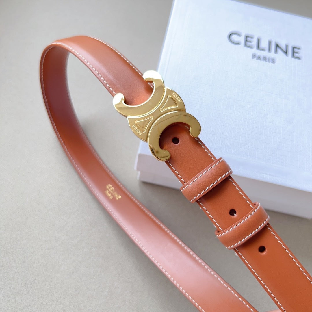Medium Triomphe Belt 25mm Tan Calfskin White Line Finishing Ghw