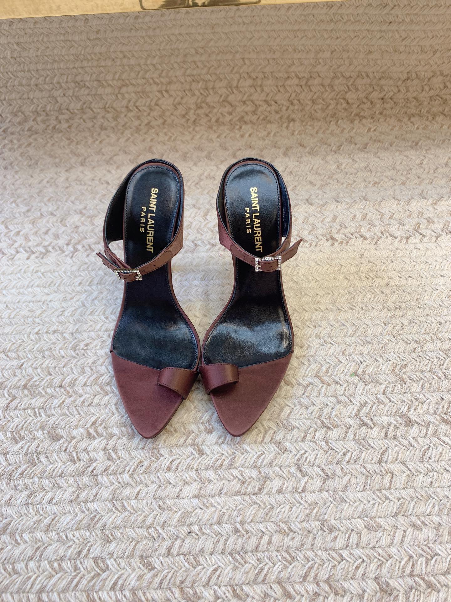 GAP CRYSTAL-BUCKLE SLIDE SANDALS IN SHIRAZ RED SILK