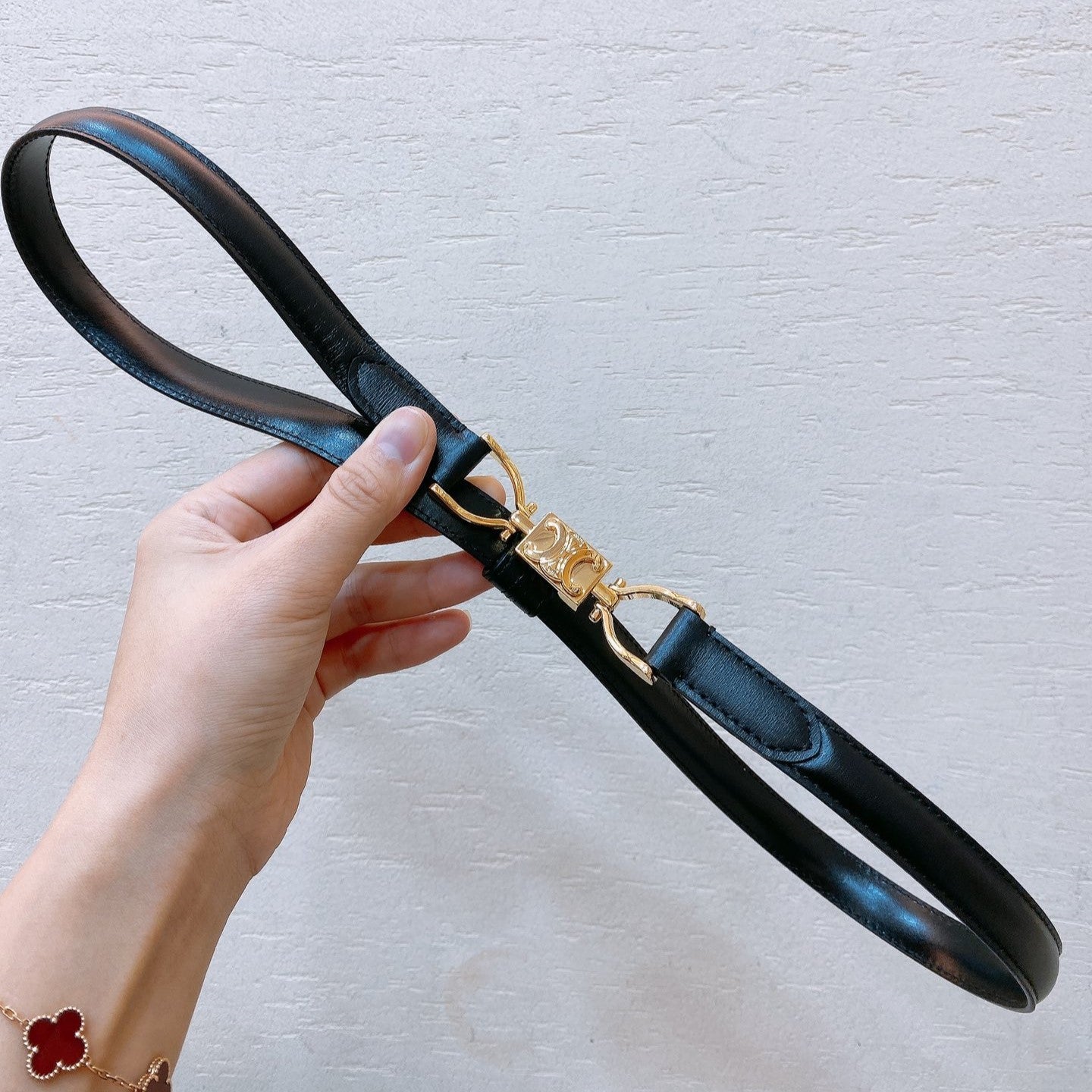 Hook & Loop 20mm TRIOMPHE Logo Square Adjustable Belt Black Calfskin Ghw