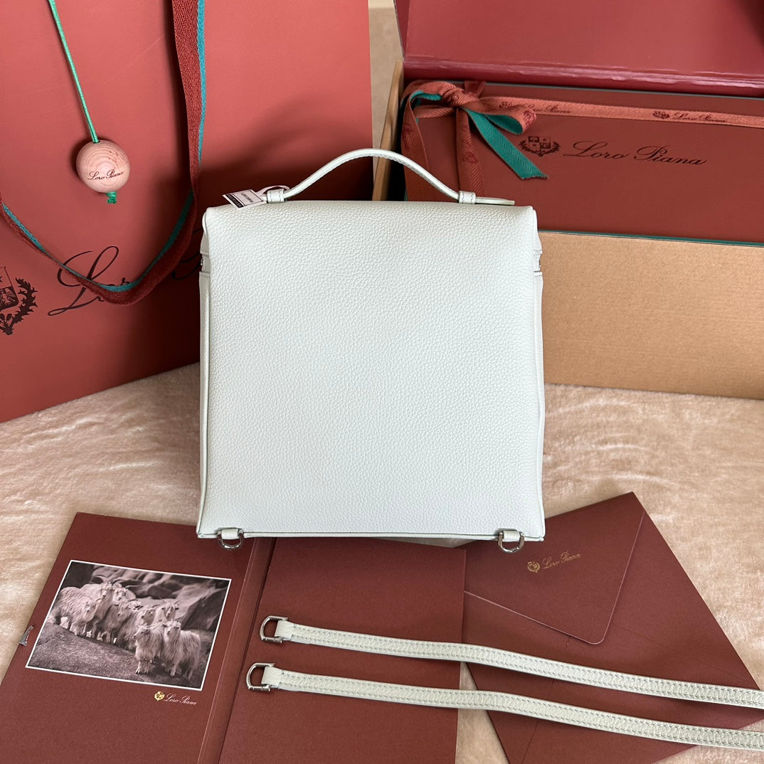 EXTRA POCKET BACKPACK L23.5 IN WHITE CALFSKIN WITH SILVER HARDWARE