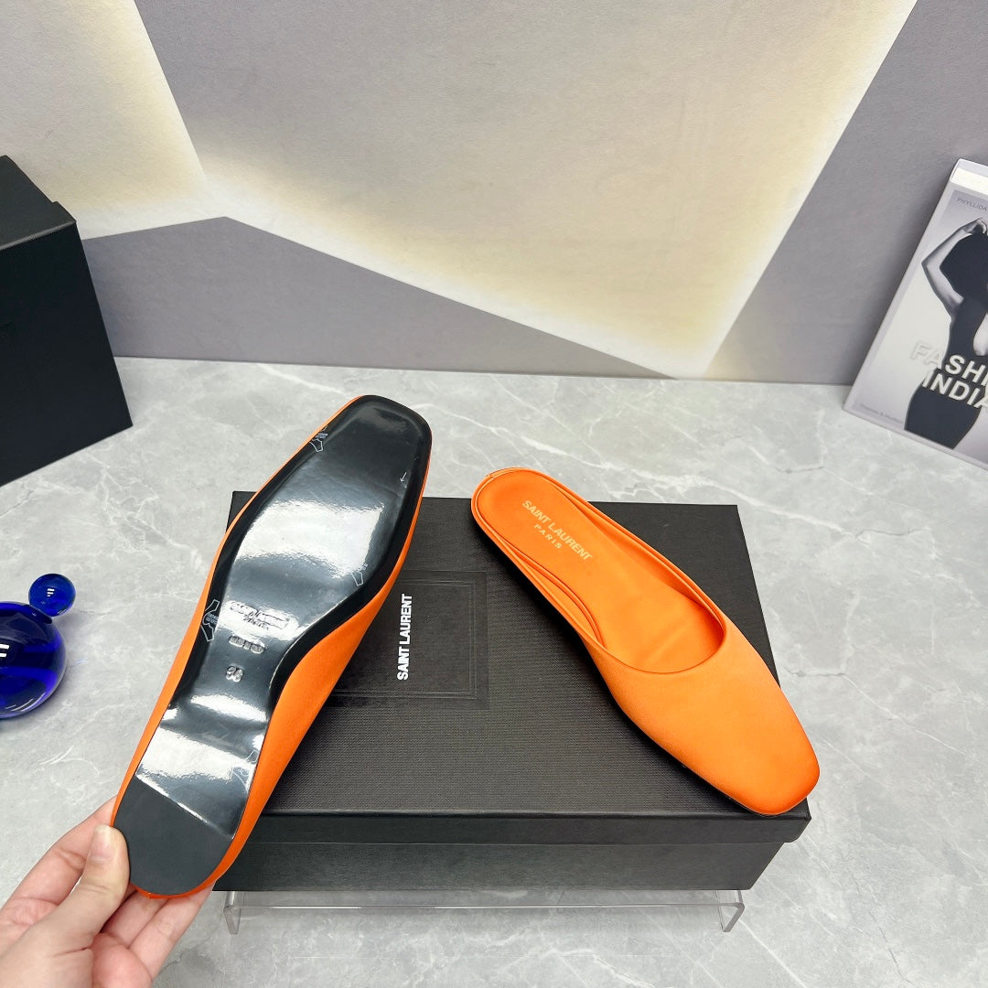 SL SQUARE TOE FLAT MULES TIGER SATIN