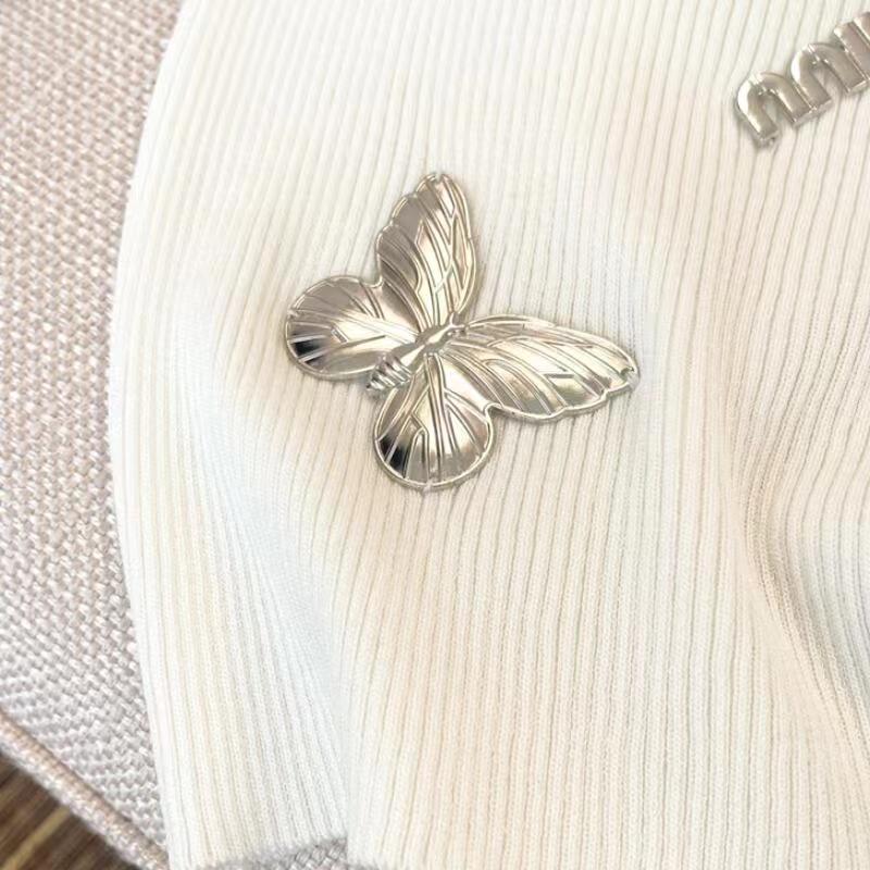 Miu Butterfly Embroidered Ribbed Tank Top