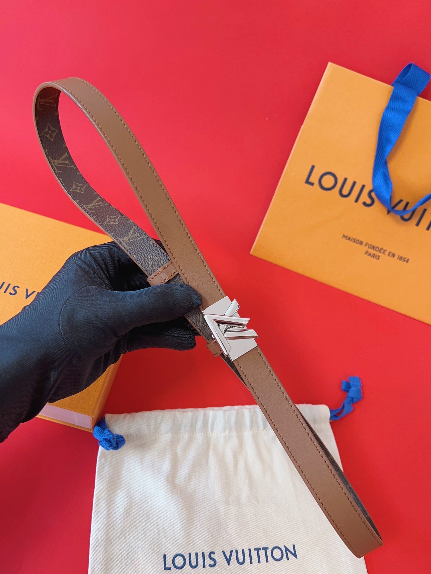 LV GO-14 20MM BELT IN BRONZE BROWN CALFSKIN SILVER HARDWARE