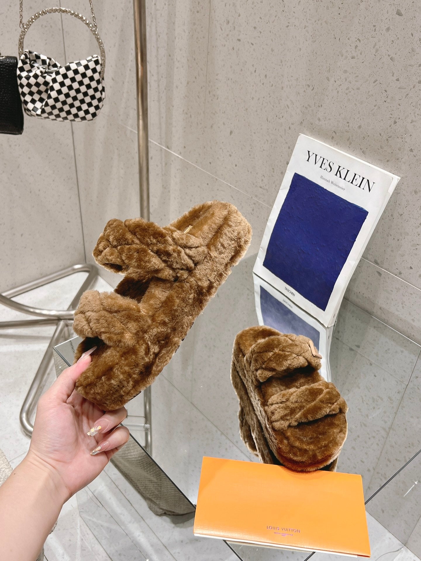 LV Sunset Platform Comfort Mule Dark Brown Wool