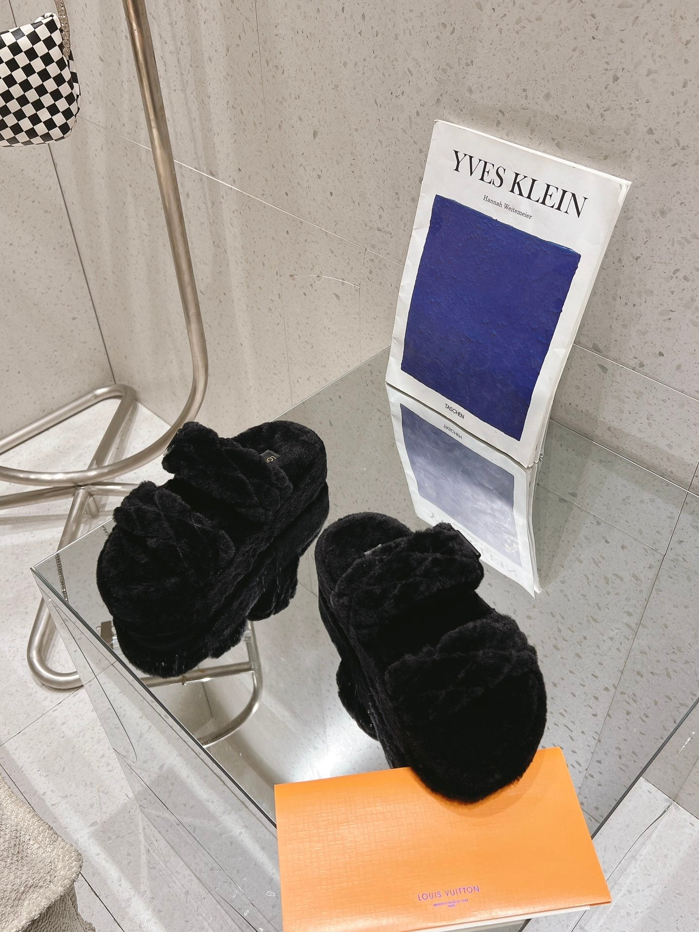 LV Sunset Platform Comfort Mule Black Wool