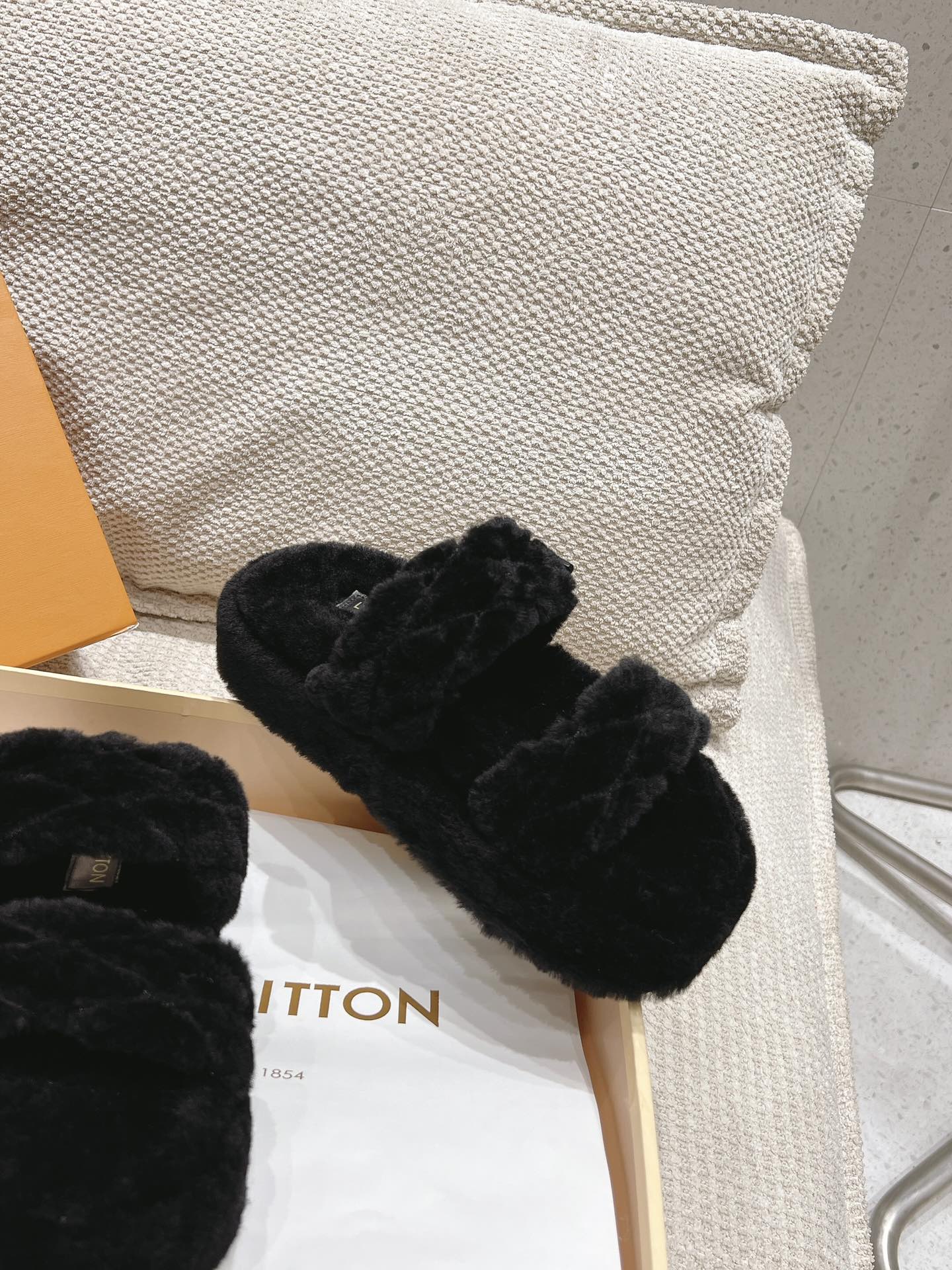 LV Sunset Platform Comfort Mule Black Wool