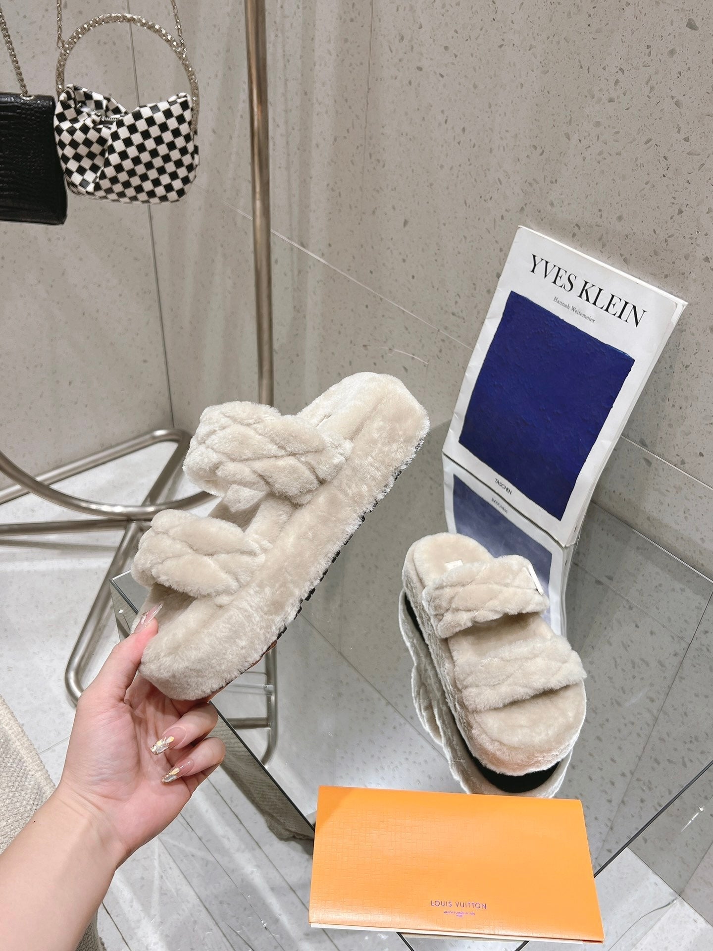 LV Sunset Platform Comfort Mule Milky Beige Wool