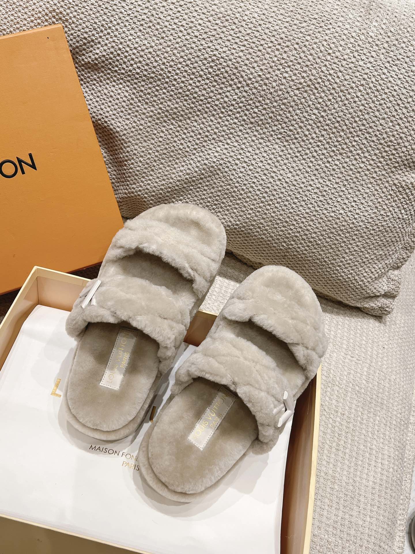 LV Sunset Platform Comfort Mule Milky Beige Wool