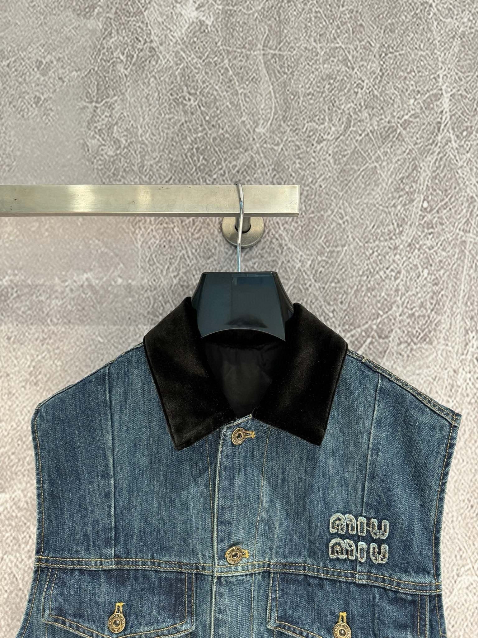 Miu Navy Denim Trucker Vest
