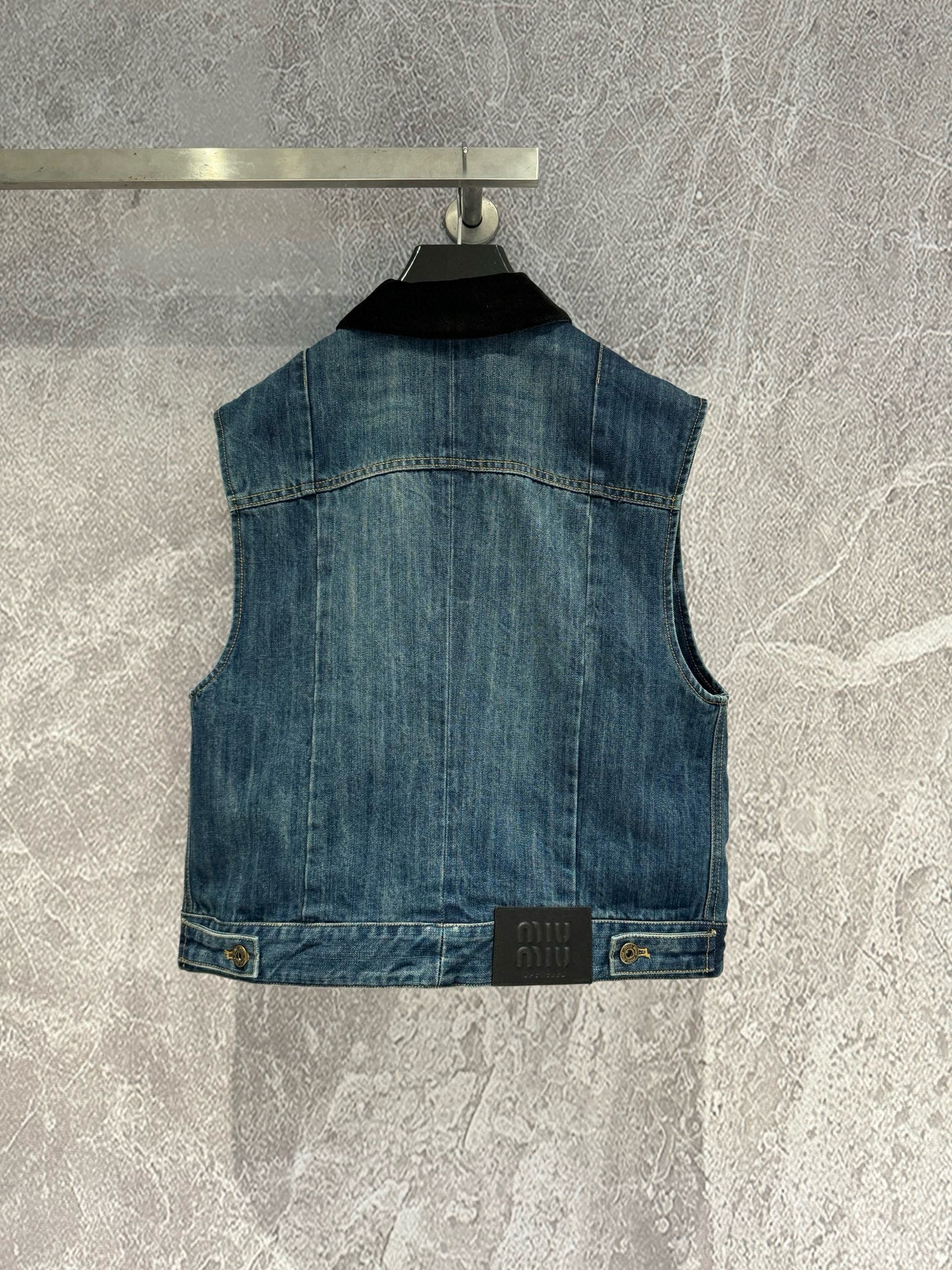 Miu Navy Denim Trucker Vest