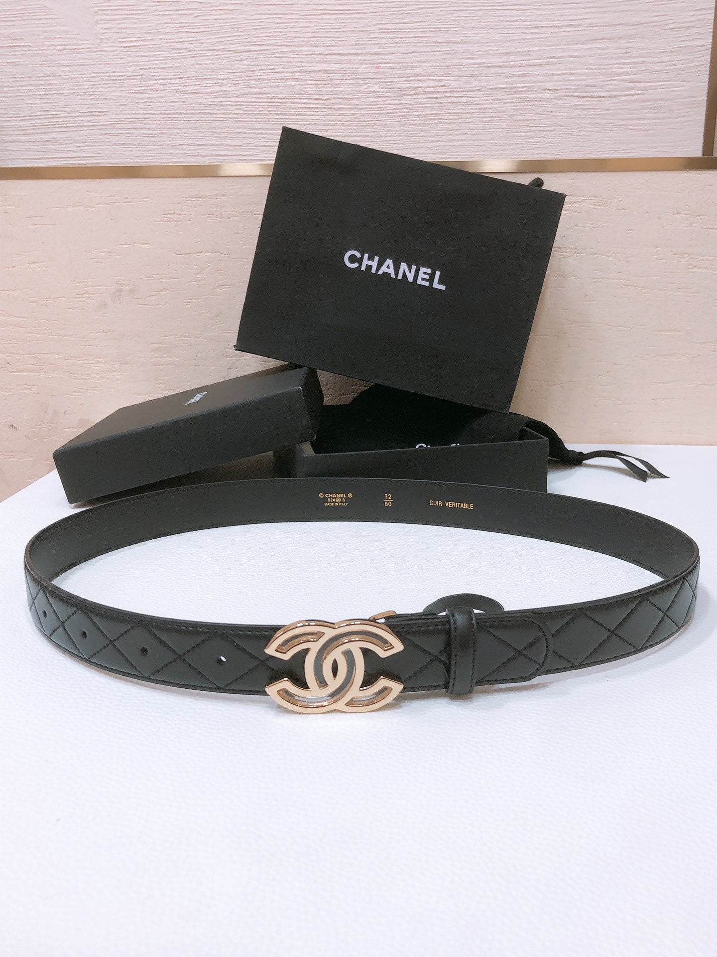 CHANEL BELT 3CM IN BLACK LAMBSKIN GOLD HARDWARE