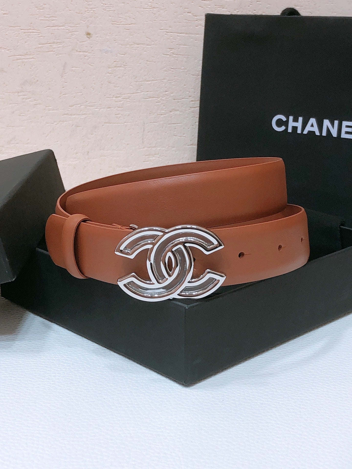 CHANEL BELT 3CM BROWN EMBROIDERED LAMBSKIN WITH SILVER HARDWARE